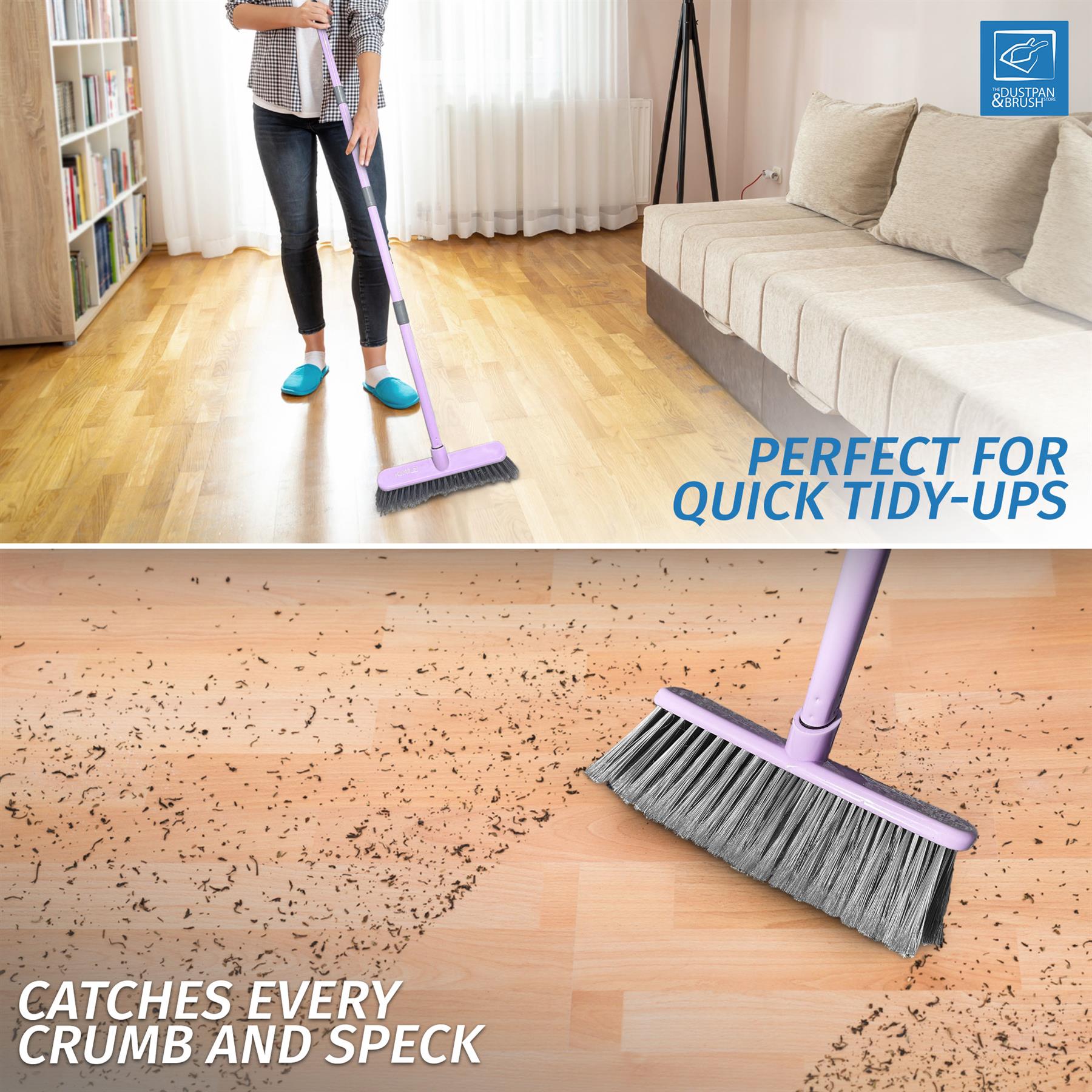Indoor Sweeping Broom – Soft Bristle Floor Brush Duck Egg or Lilac