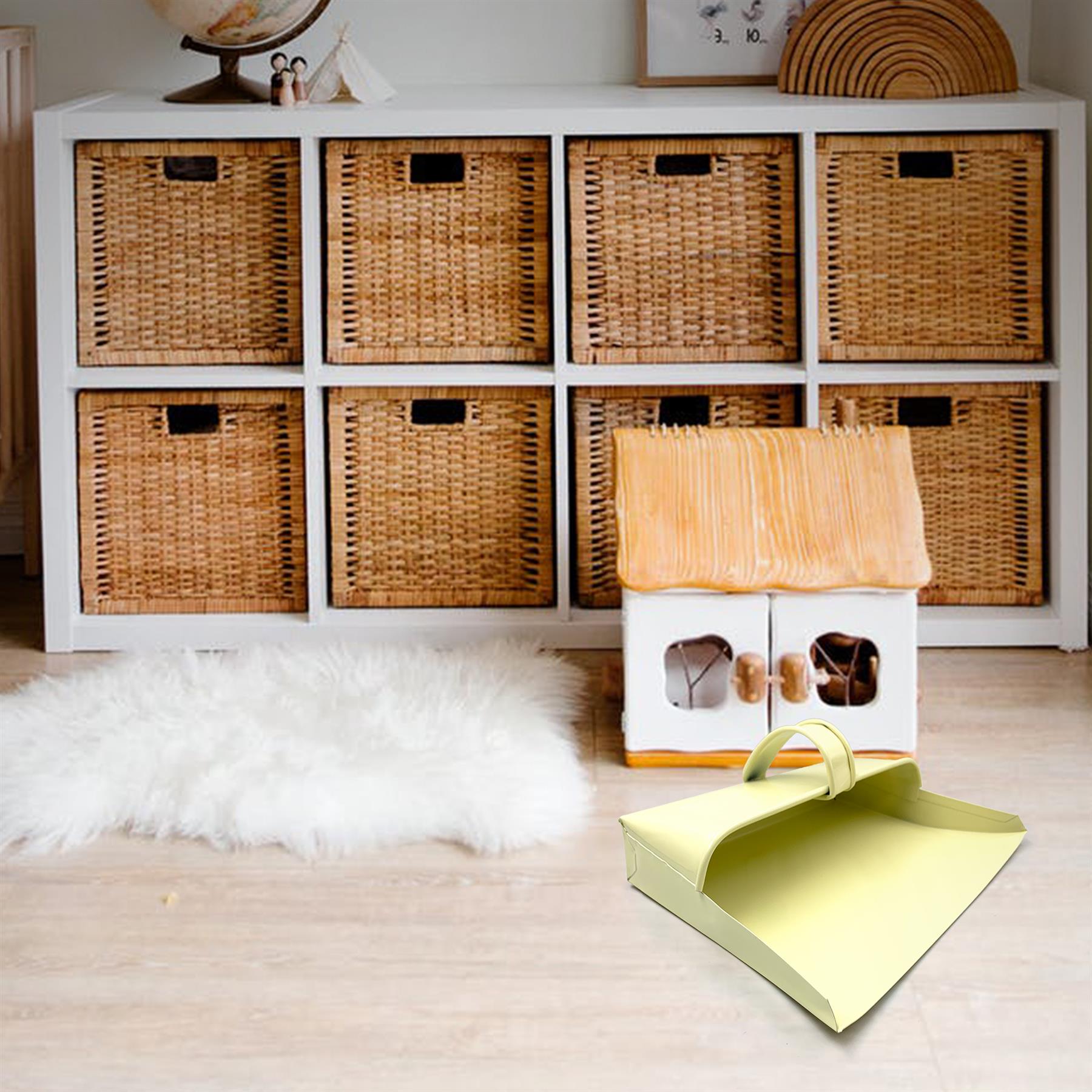 Cream Metal Hooded Dustpan | Traditional Heavy Duty Dustpan