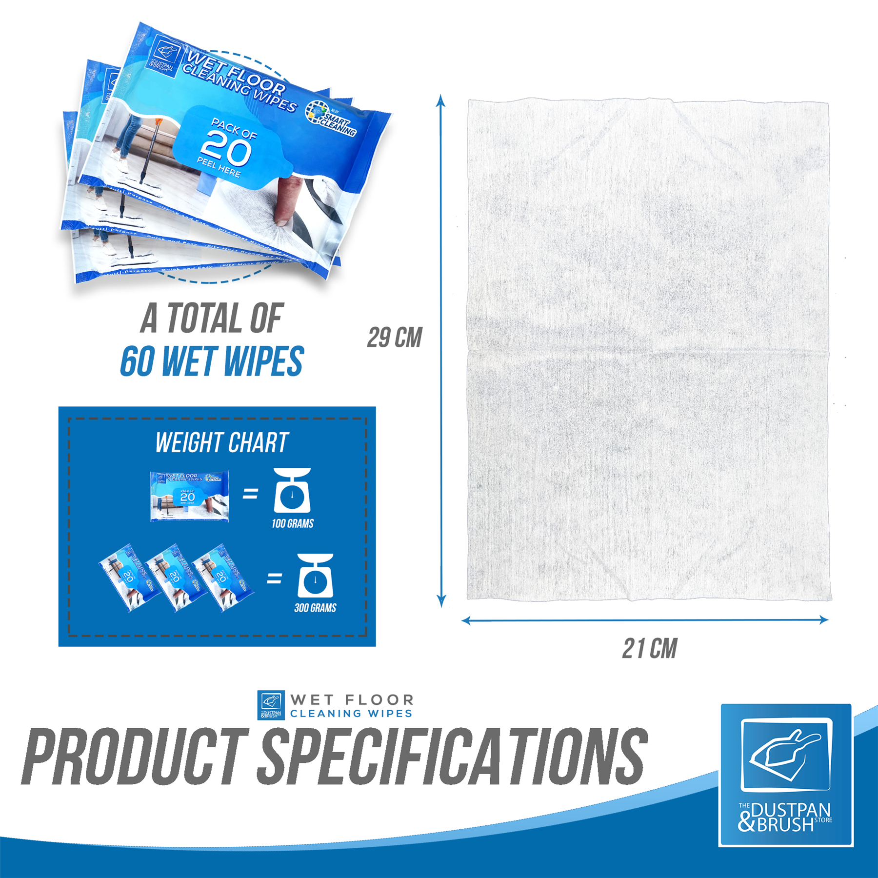 60 Wet Floor Cleaning Wipes - 3 Packs of 20