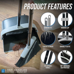 Long Handled Dustpan and Brush Set | No Bend Floor Sweeper