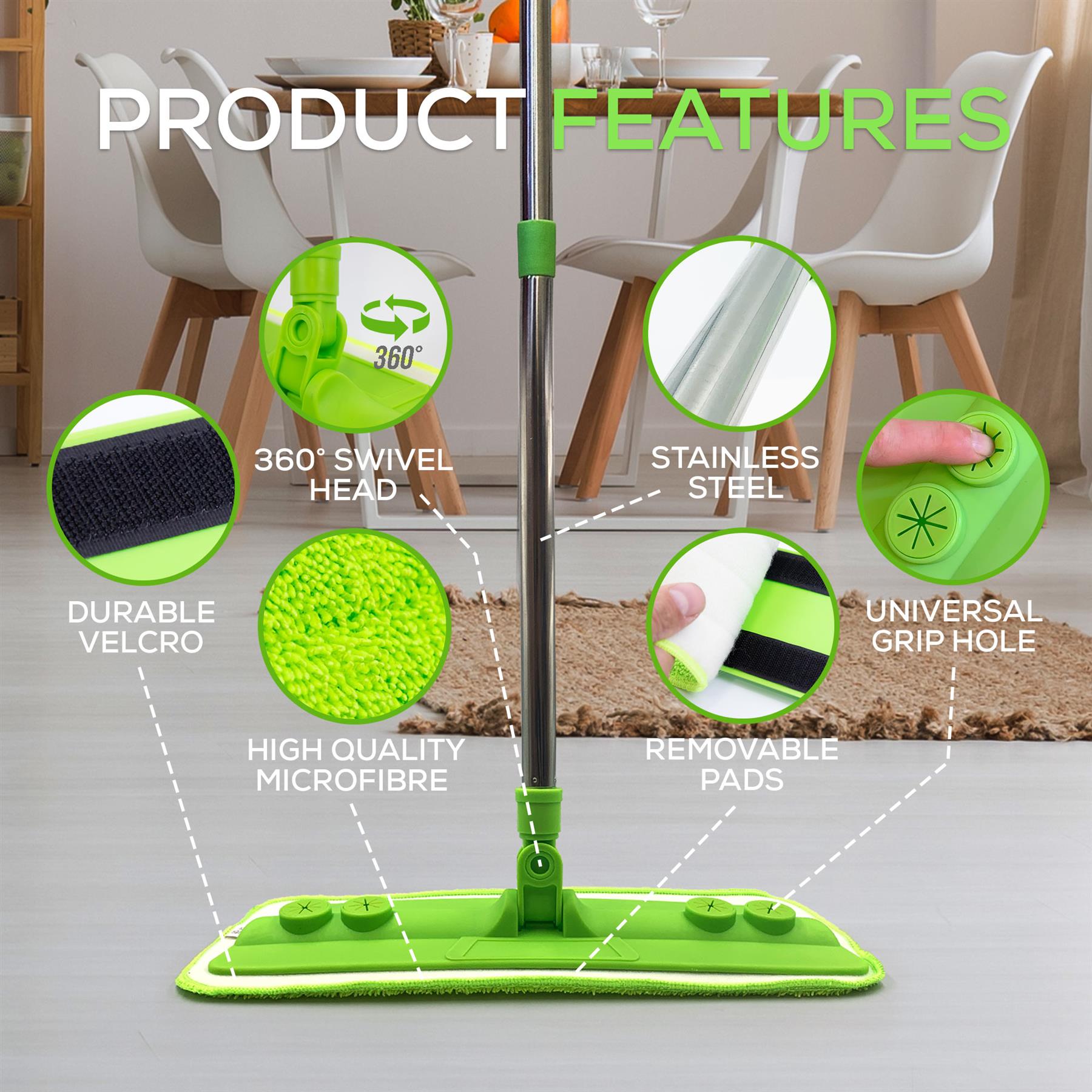 Microfibre Flat Mop for Laminate Wood & Hard Floors