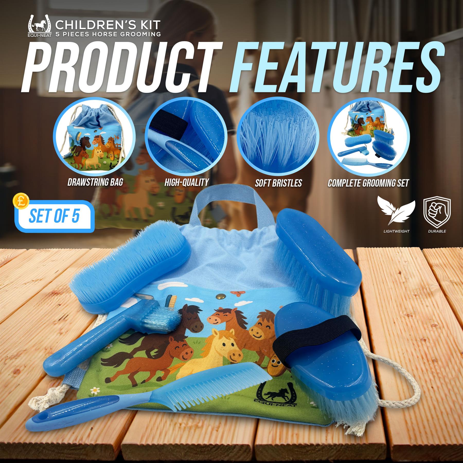 Equi-Neat Kids Horse Grooming Kit Blue – 5 Piece Set