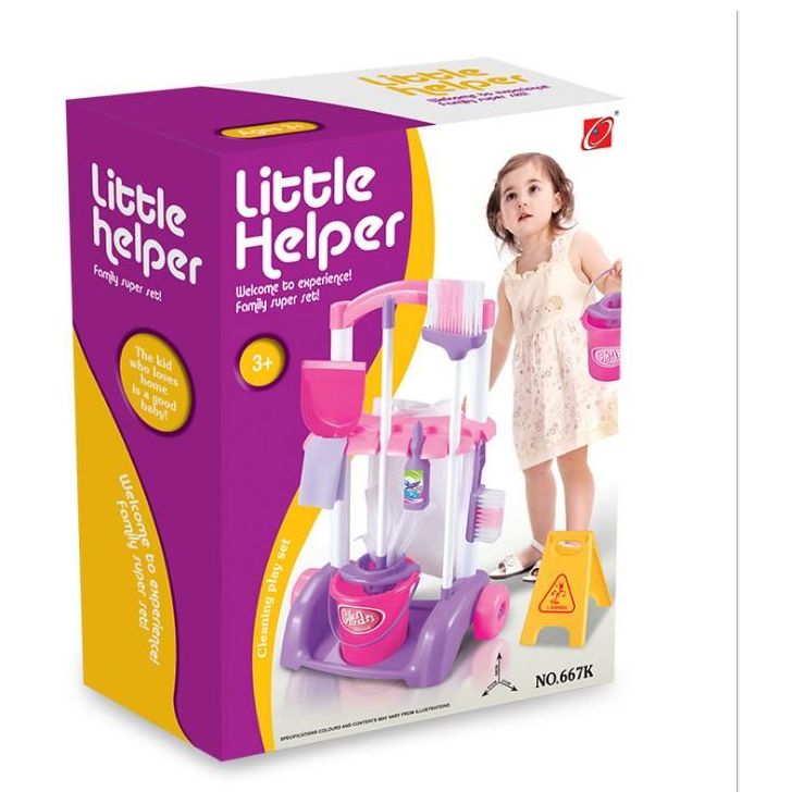 Childs Cleaning Set Pink & Black Trolley