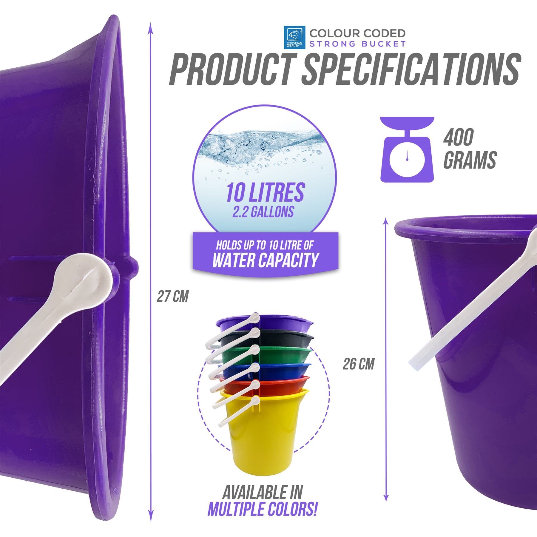 Purple 10L Colour Coded Cleaning Bucket with Spout