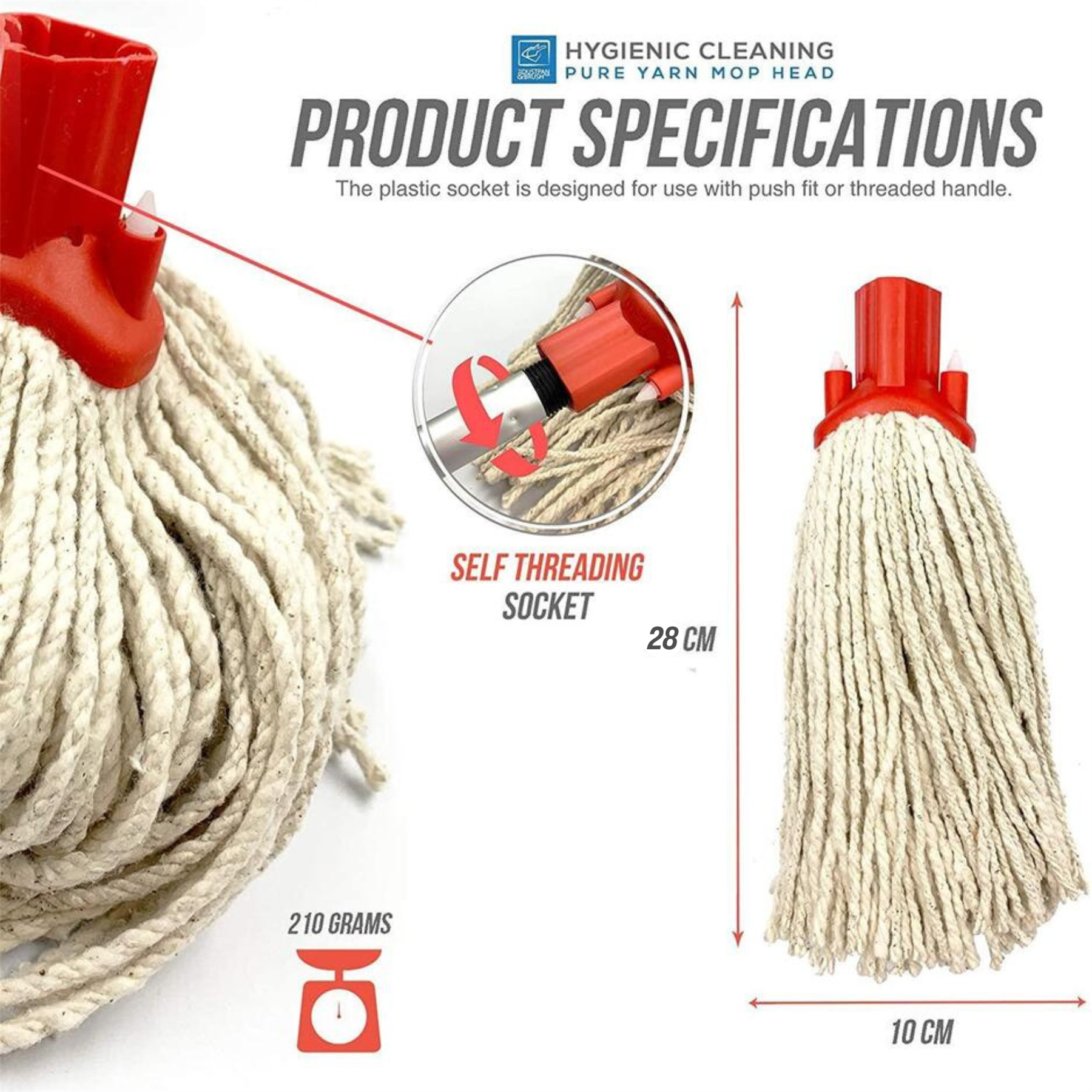 Red Colour Coded Cotton Mop Head 12PY