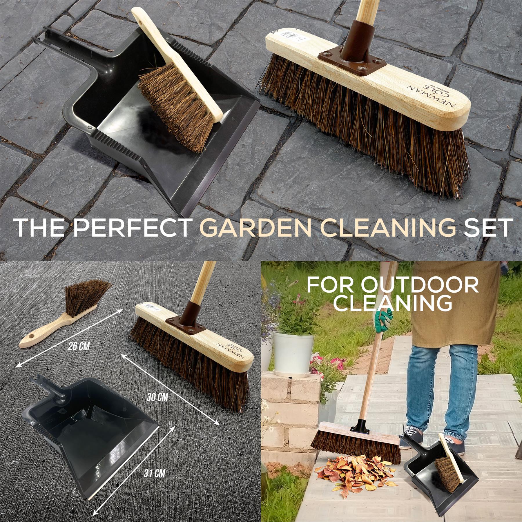 Outdoor Broom, Dustpan & Brush Set with Bassine Broom