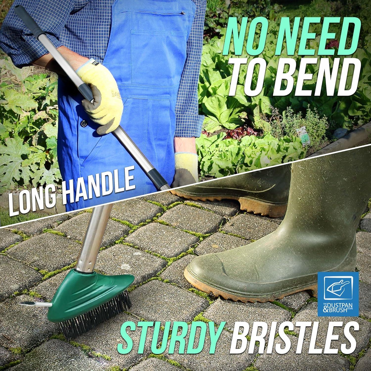Wire Weed Brush with Scraper | Long Handle Patio & Driveway Cleaner