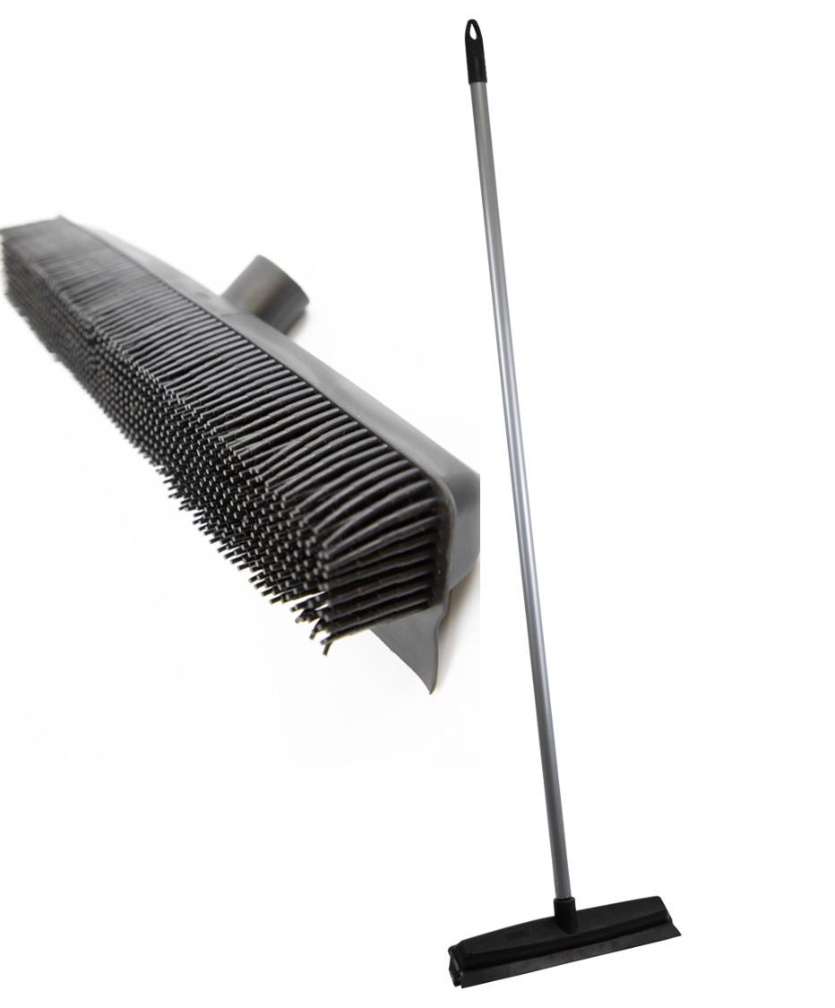 Rubber Bristle Broom | Solid Metal Handle for Pet Hair & Hard Floors