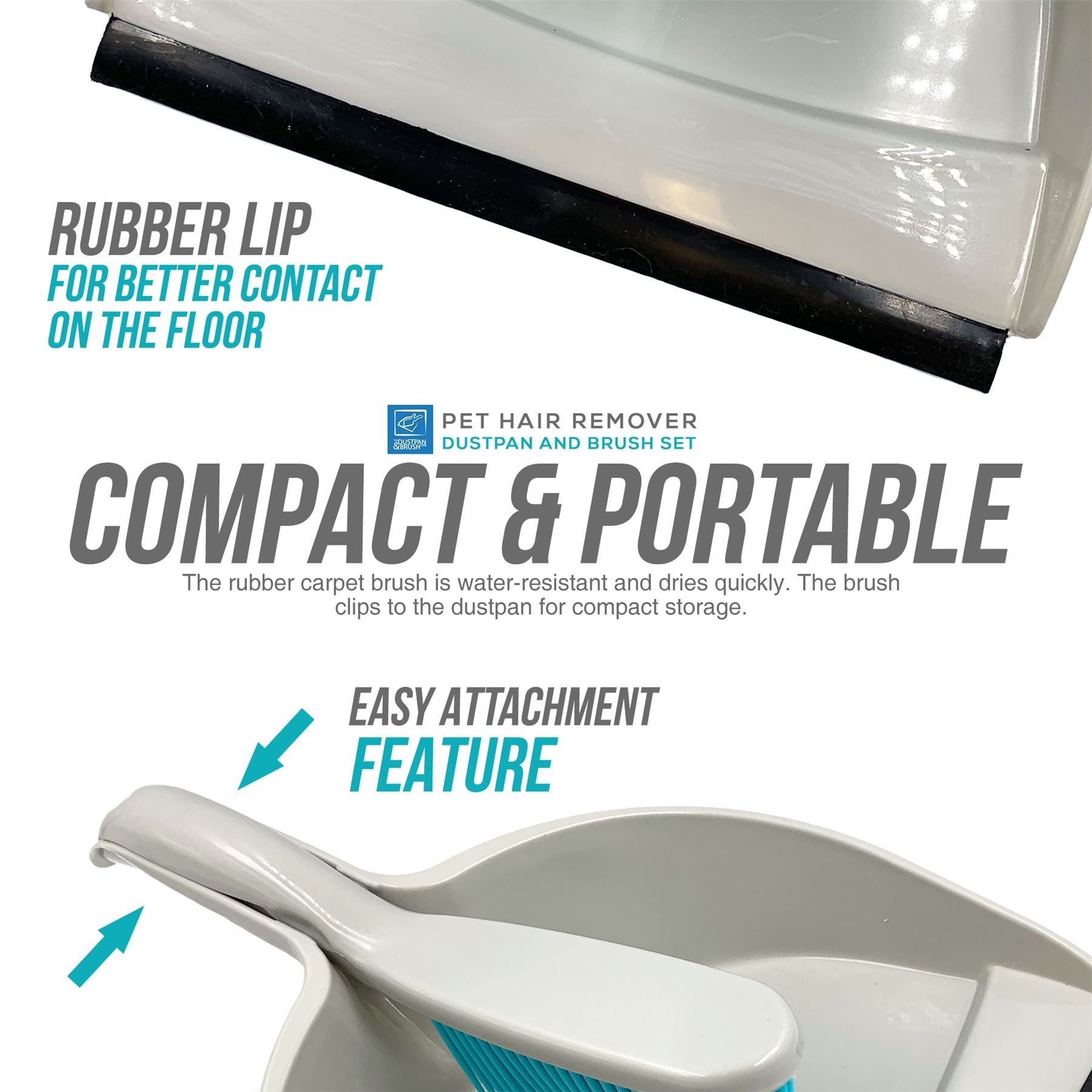 Rubber Dustpan and Brush Set for Pet Hair, Carpets & Floors