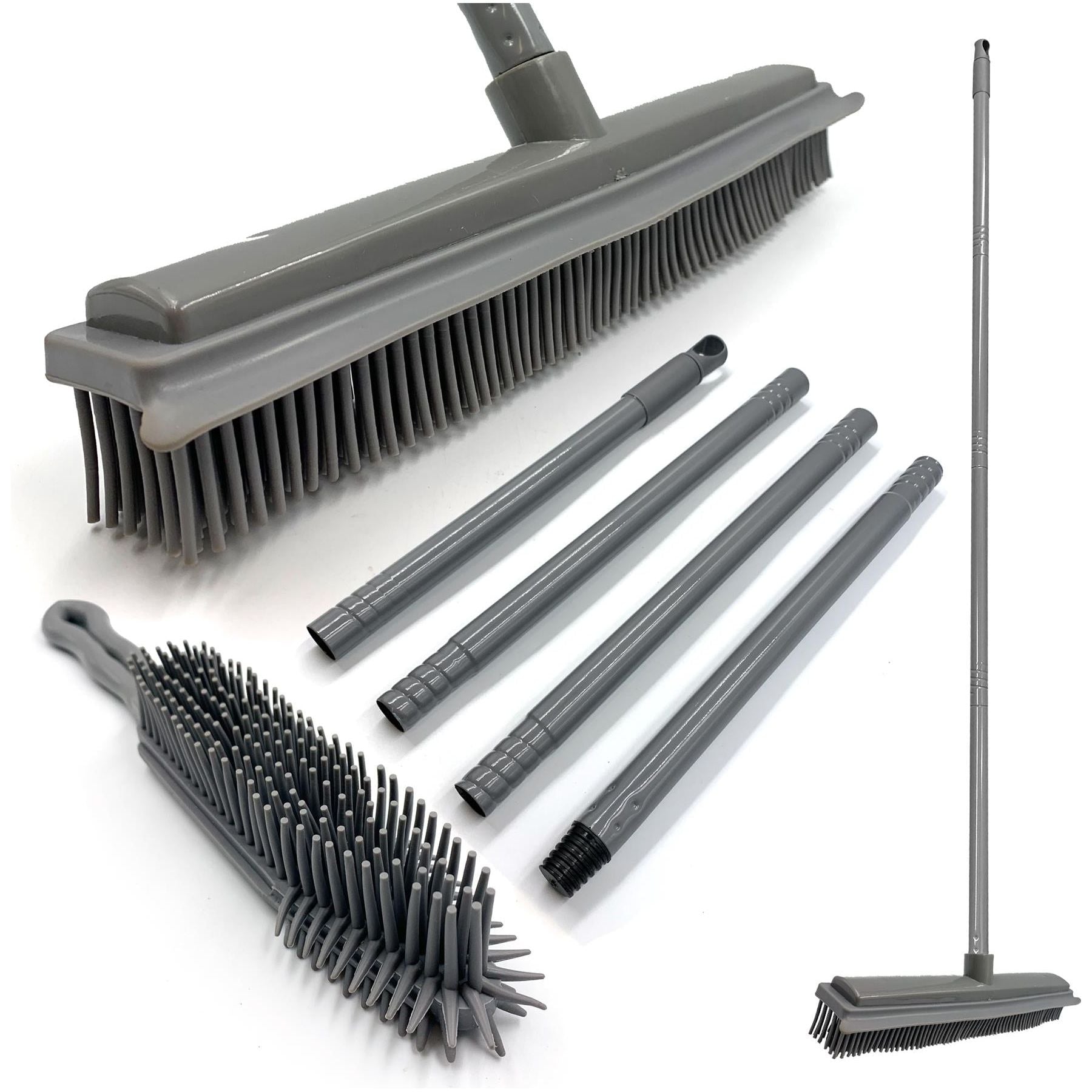 Grey Rubber Broom and Hand Brush Set for Pet Hair