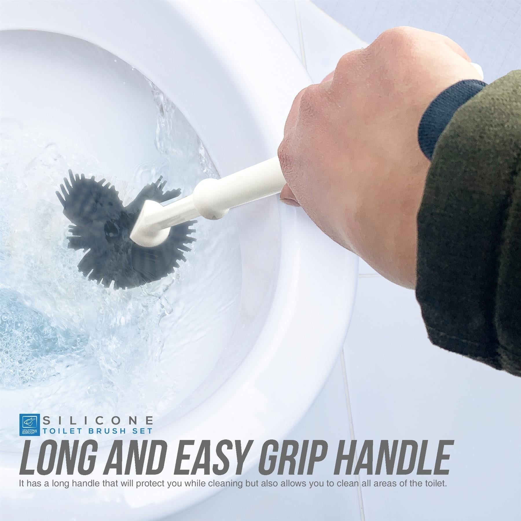 Silicone Toilet Brush Set with Spare Head & Rim Cleaner