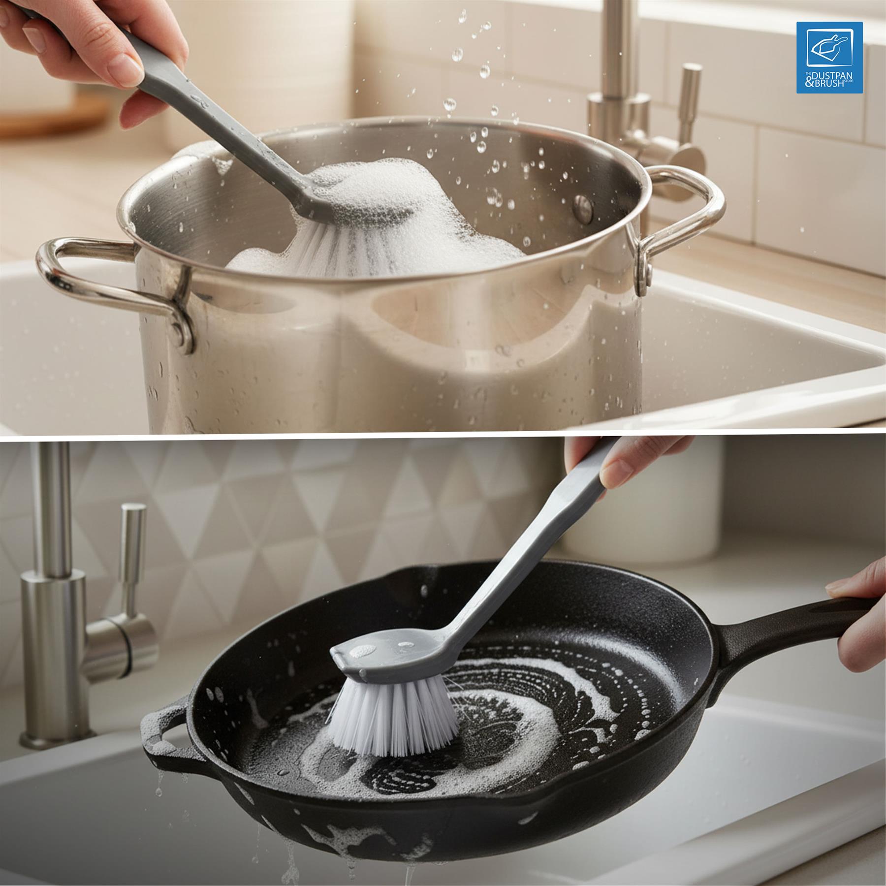 Round Dish Brush with Scraper | Nylon Washing Up Brush
