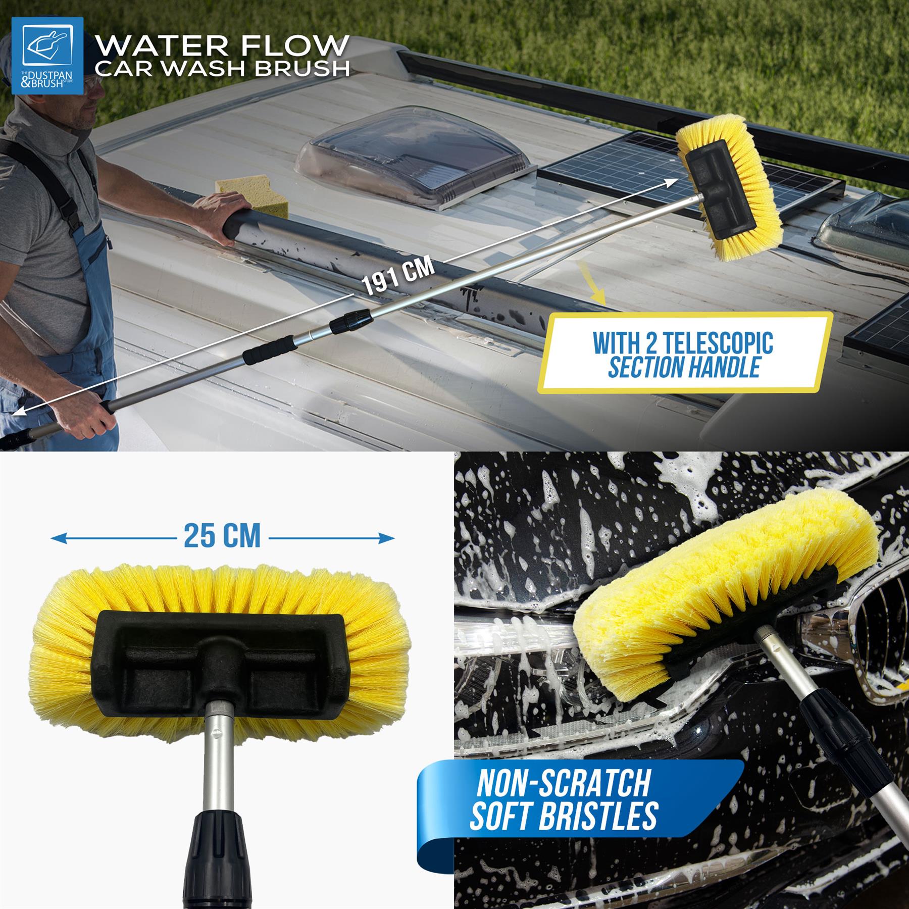 1.9m Telescopic Water-Fed Car Wash Brush | 2-Section Handle
