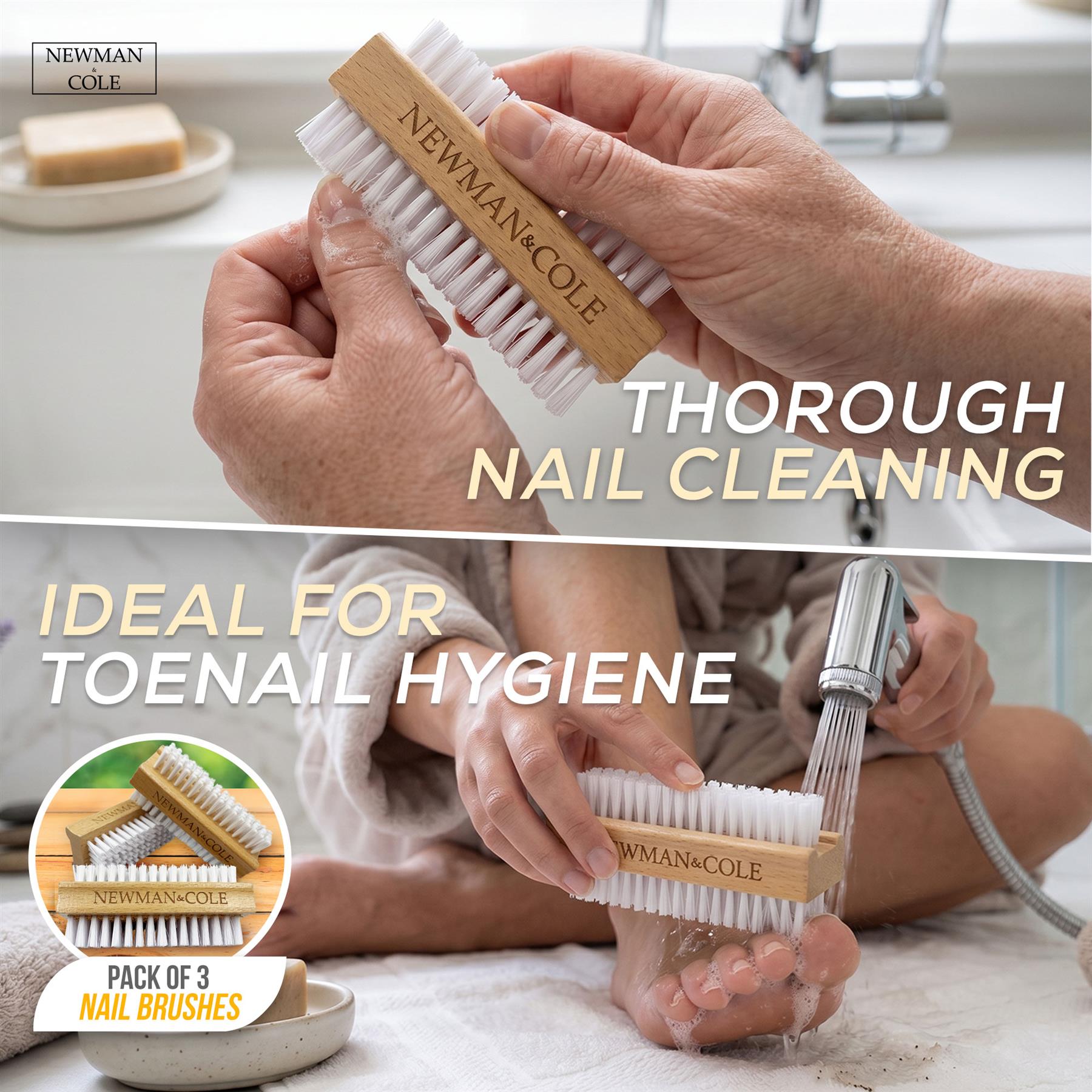 Newman and Cole Wooden Nail Brush - Pack of 3