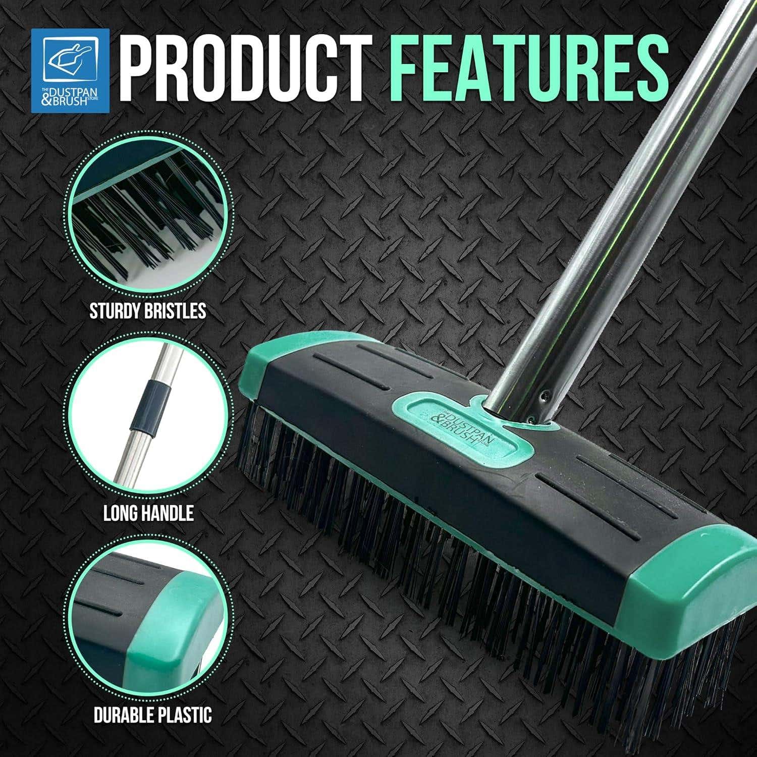 Wire Broom for Moss & Weed Removal | 4pc Long Handle Brush