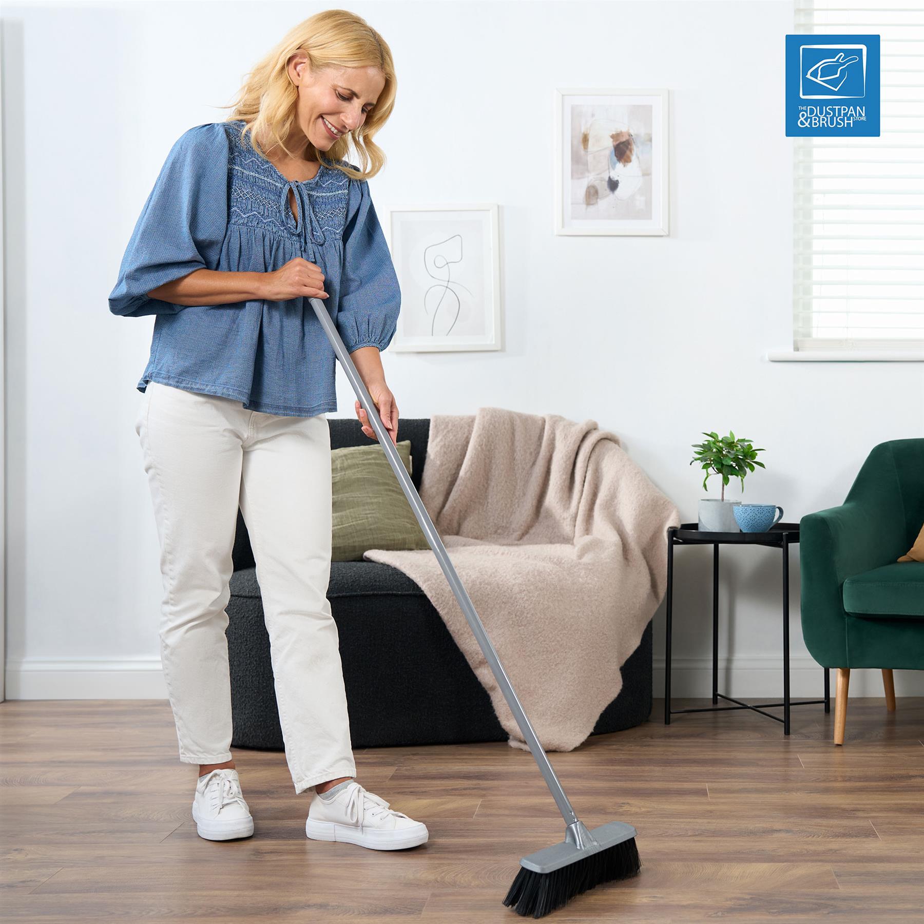 Silver Indoor Stiff Sweeping Brush Head and Handle Kitchen Broom Floor Sweeper
