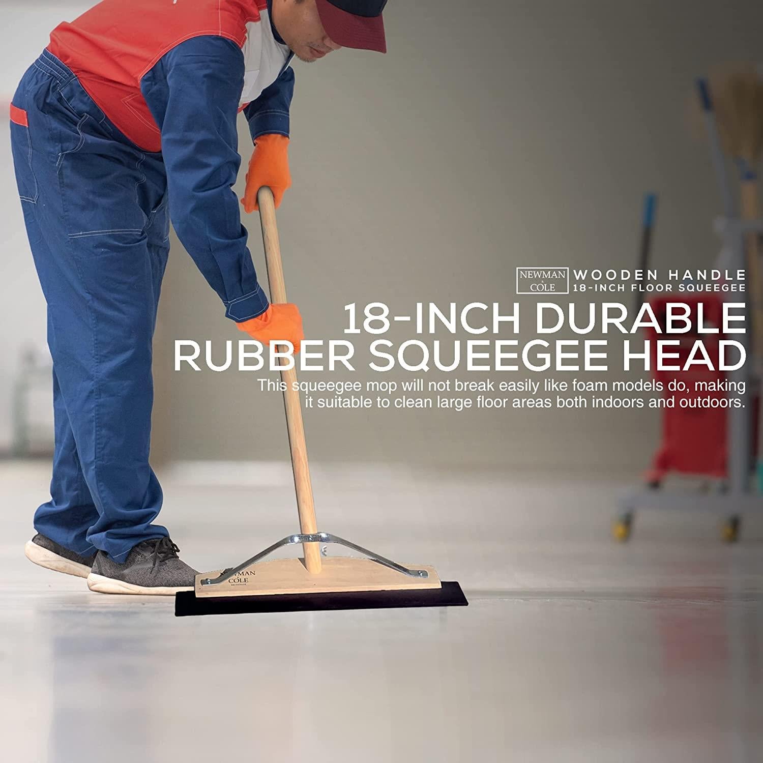18" Newman and Cole Wooden Floor Squeegee with Tapered Handle