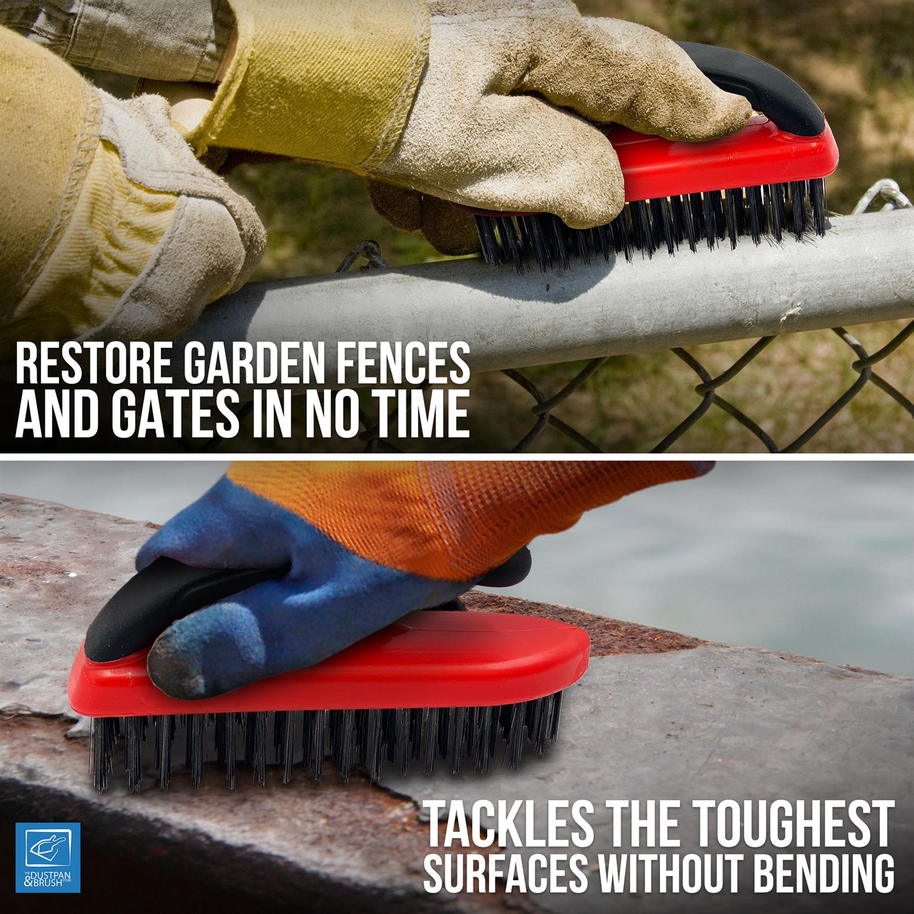Easy Grip Heavy Duty Wire Brush | 5 Row Steel Bristle Scrubber