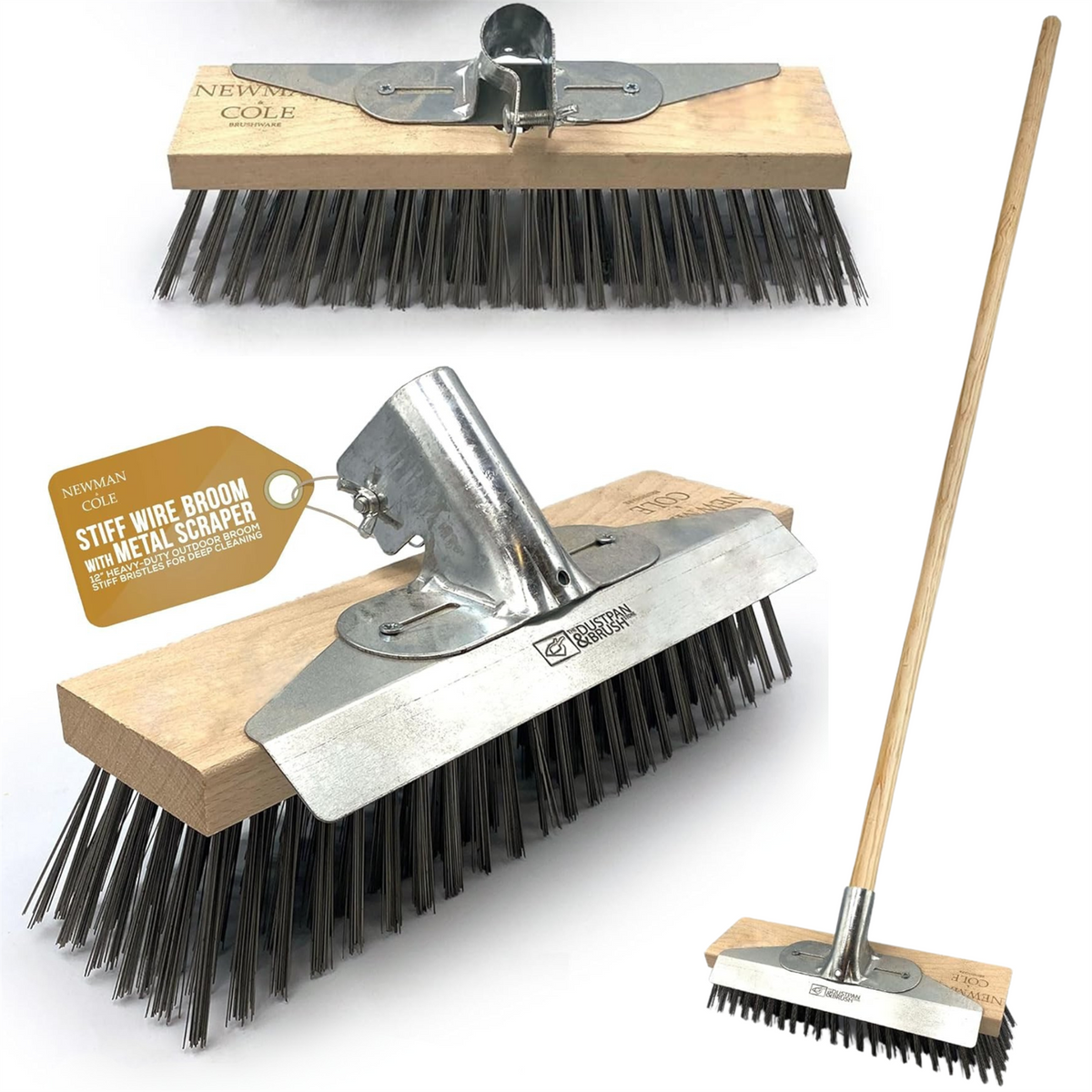 Newman & Cole 12" Wire Broom with Scraper & Handle