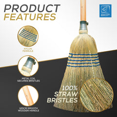 Traditional Corn Broom with Wooden Handle for Outdoor Sweeping