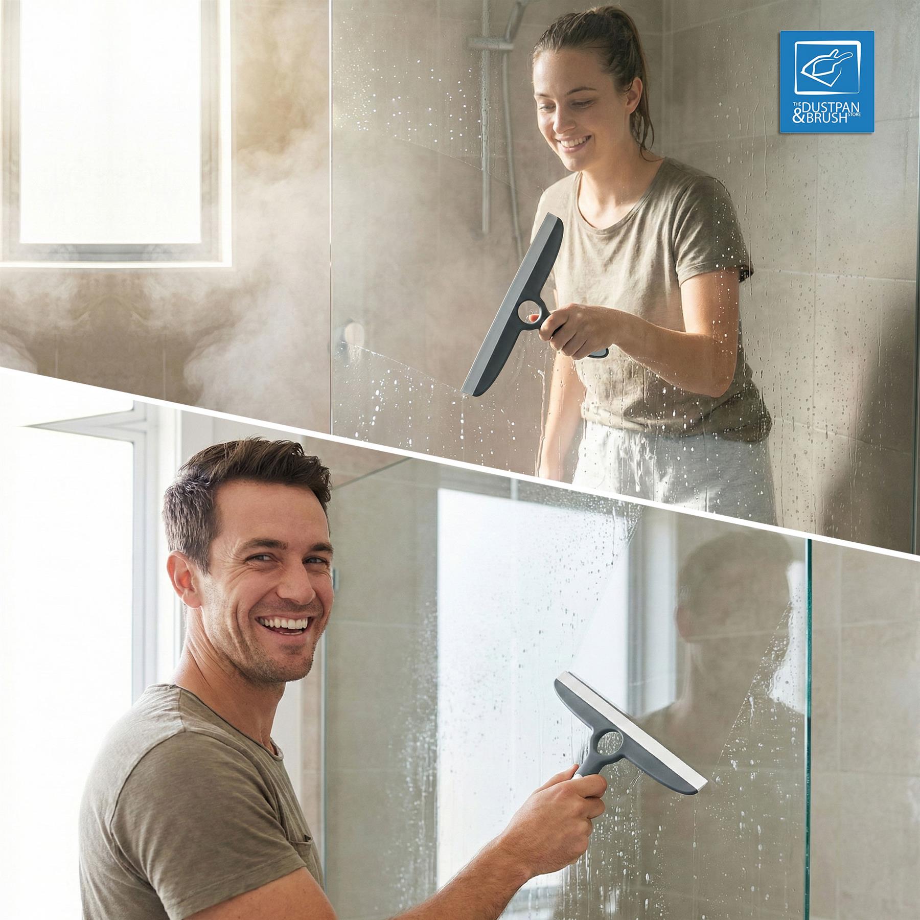 Deluxe Grey Shower Squeegee for Shower Screens with Wall Hooks