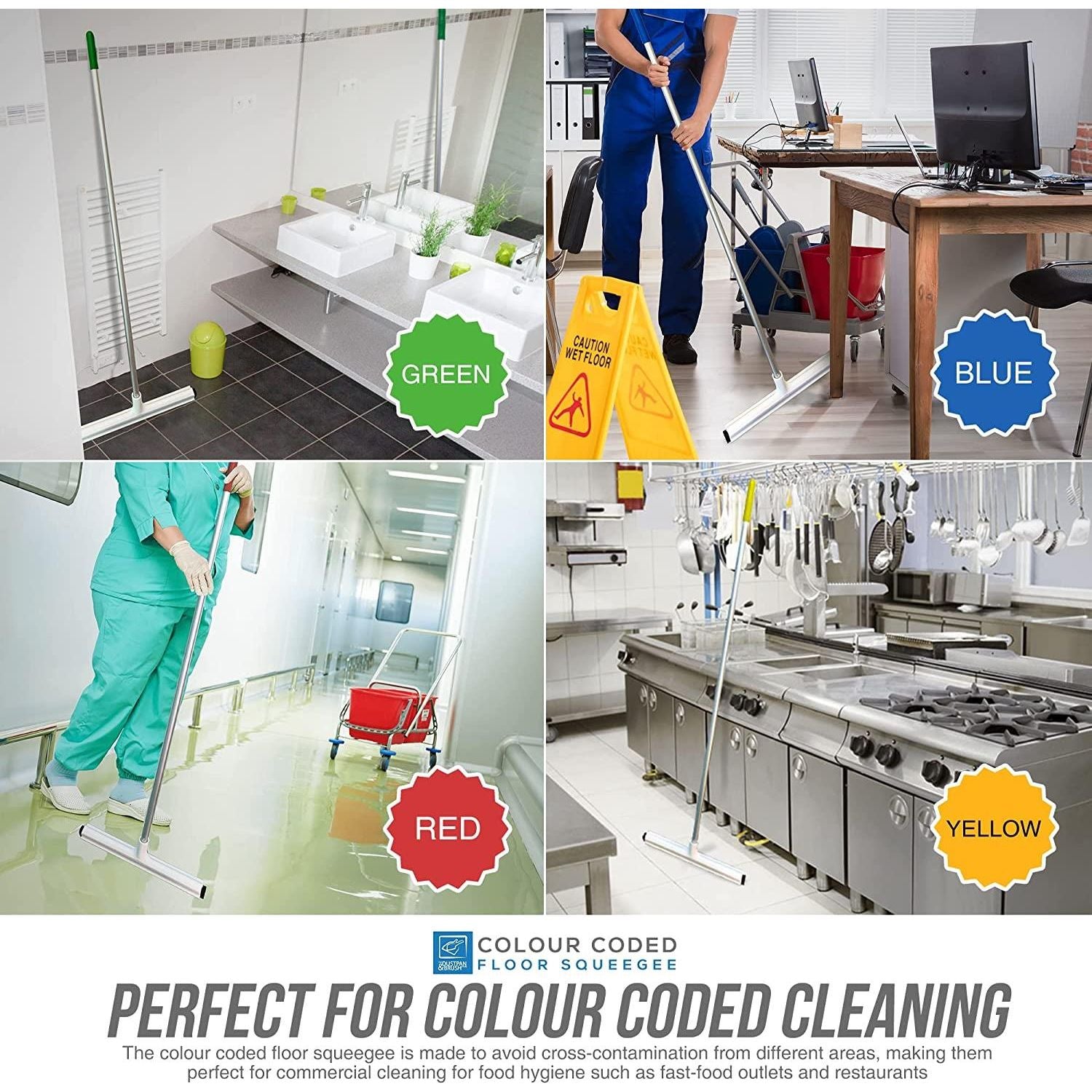 Colour Coded 18" Floor Squeegee with Aluminium Handle