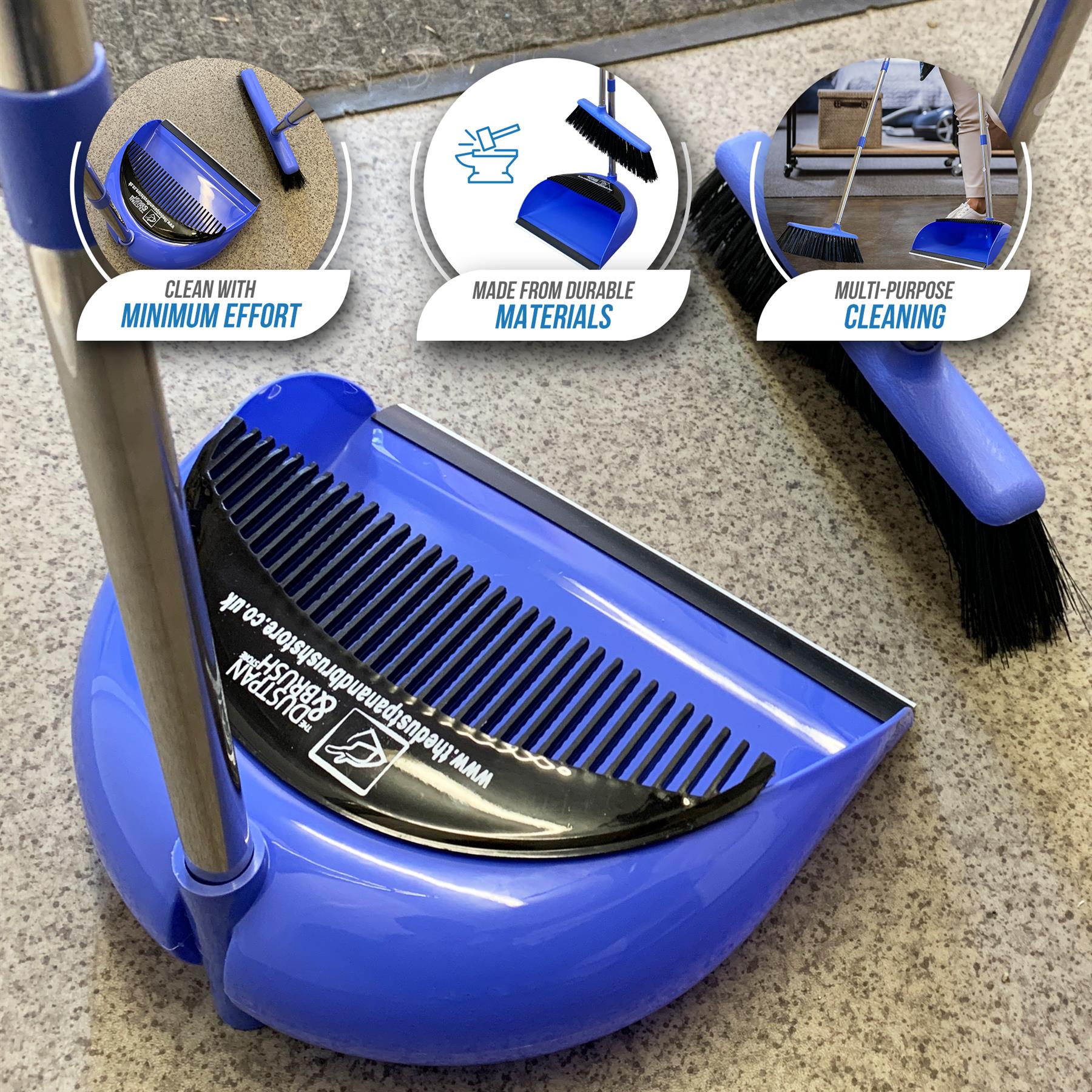 Long Handled Dustpan and Brush Set with Multi-Section Handle