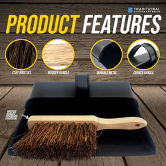 Metal Hooded Dustpan and Brush Set – Heavy Duty Stiff Hand Brush