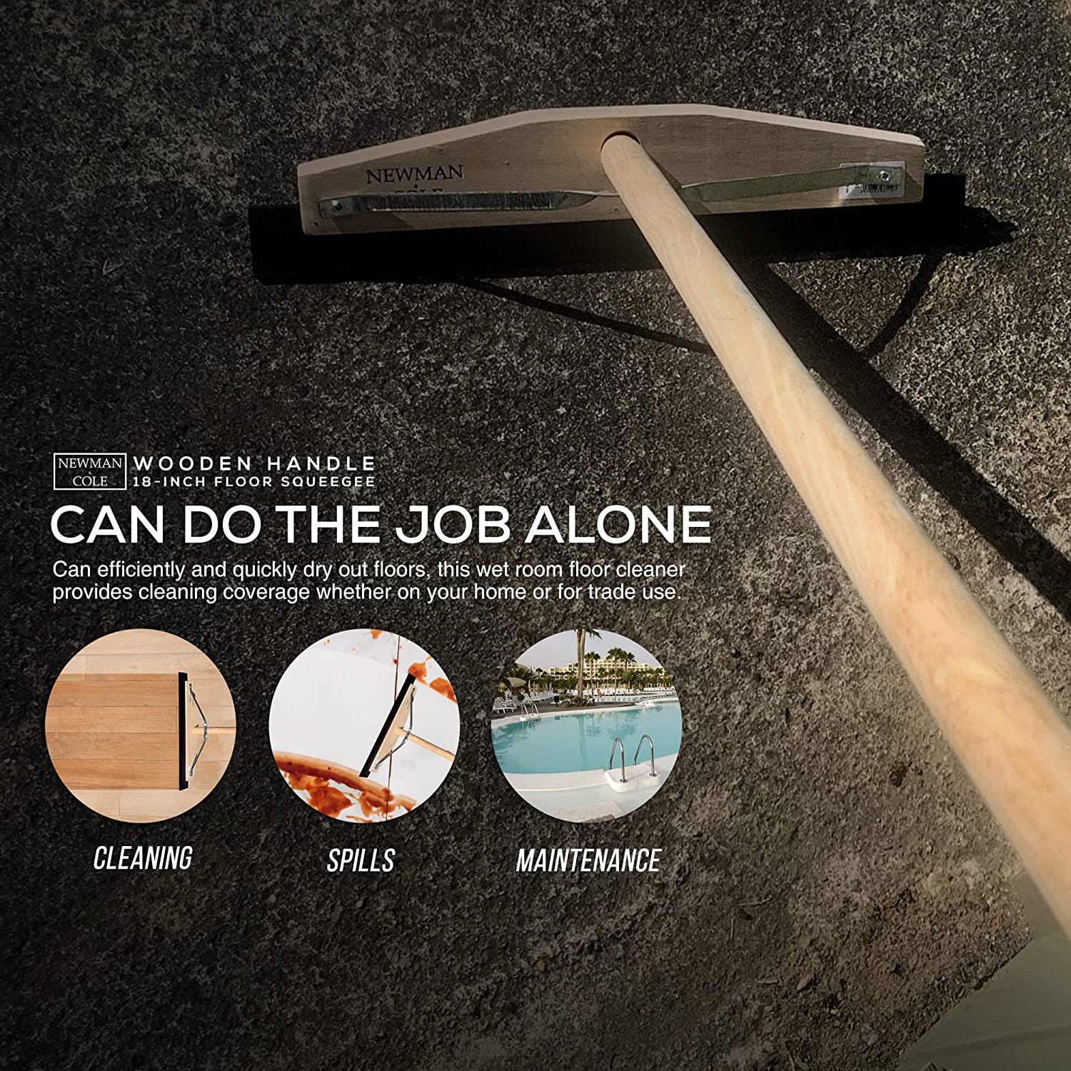 18" Newman and Cole Wooden Floor Squeegee with Tapered Handle
