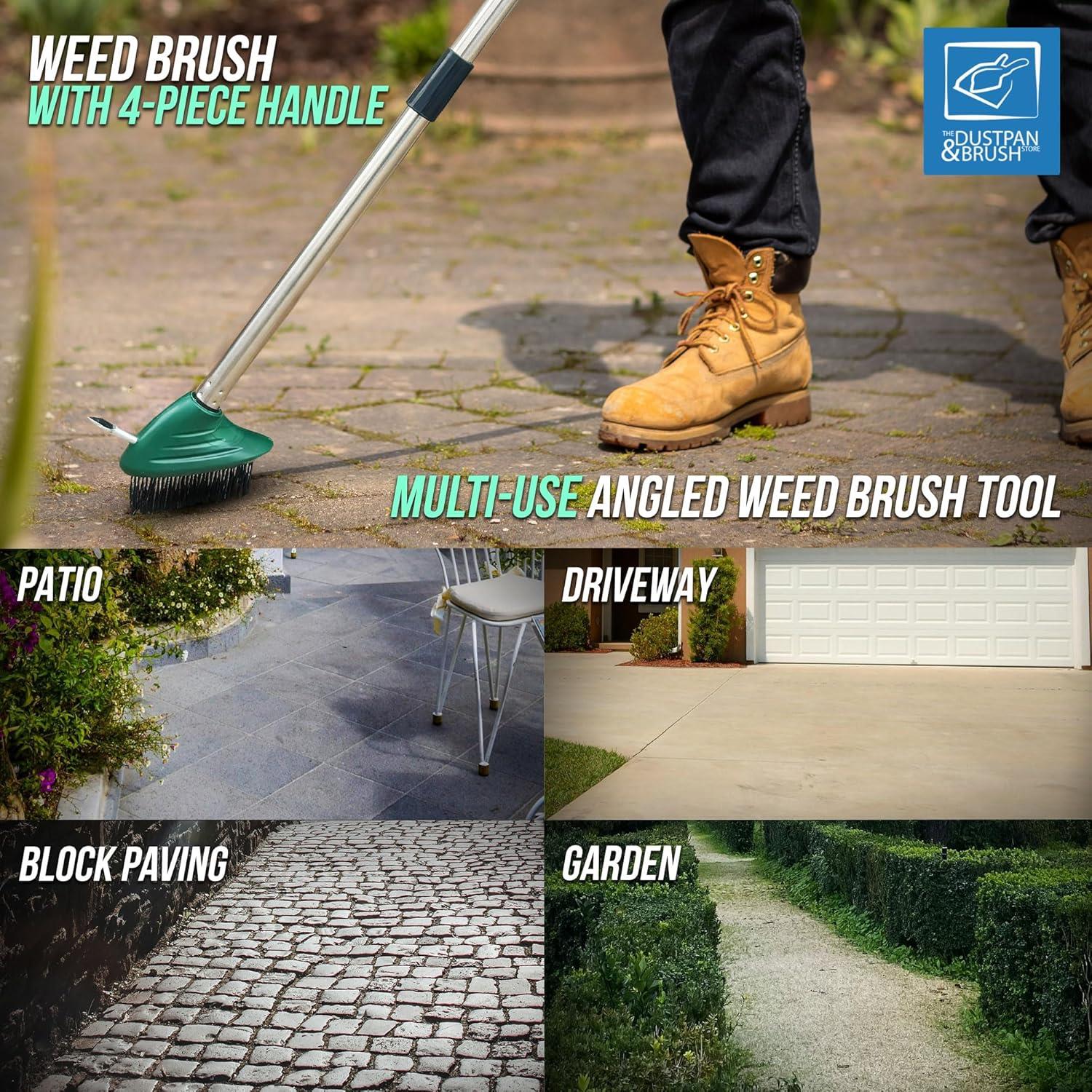 Wire Weed Brush with Scraper | Long Handle Patio & Driveway Cleaner
