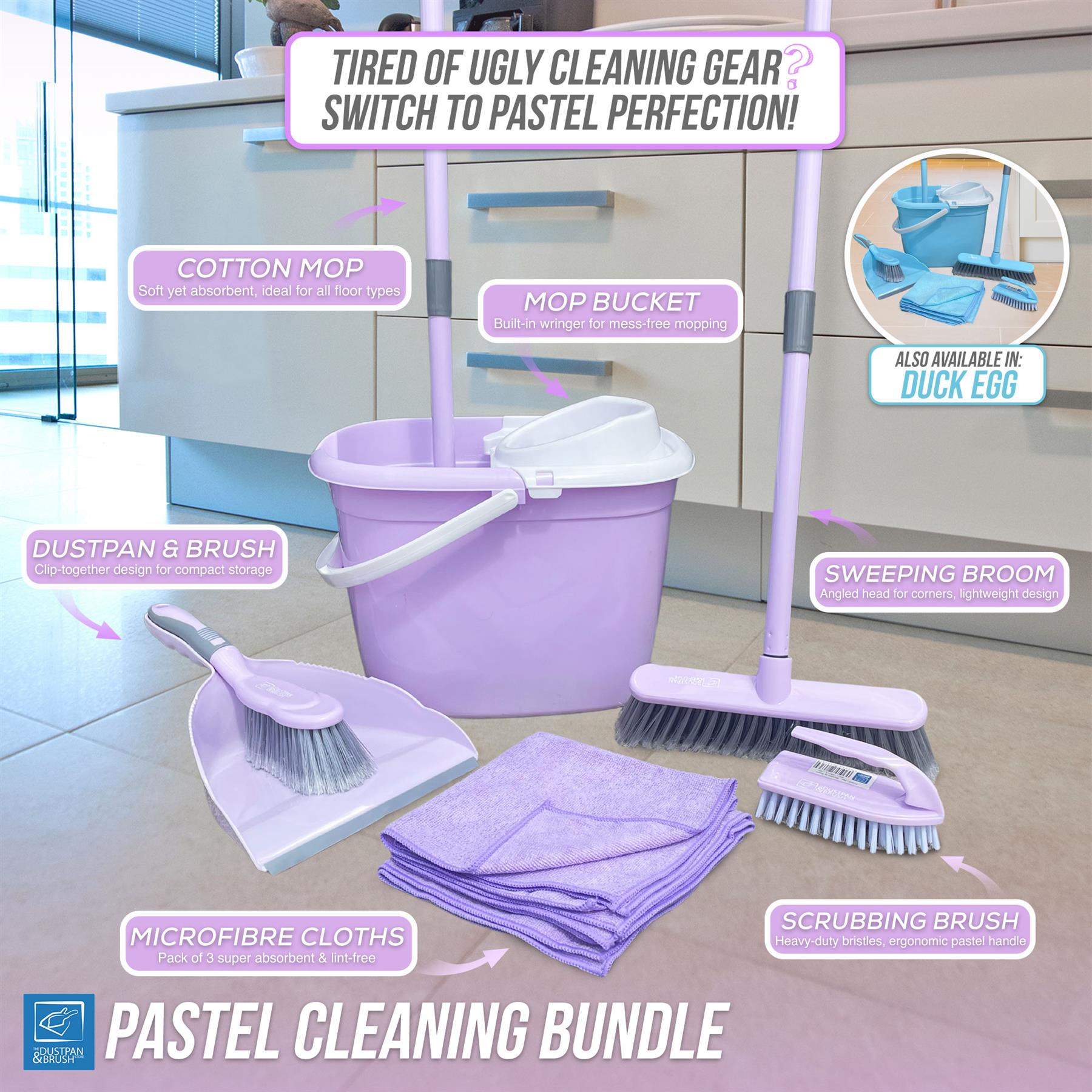 Lilac Cleaning Set | Mop, Bucket, Broom & Cleaning Tools