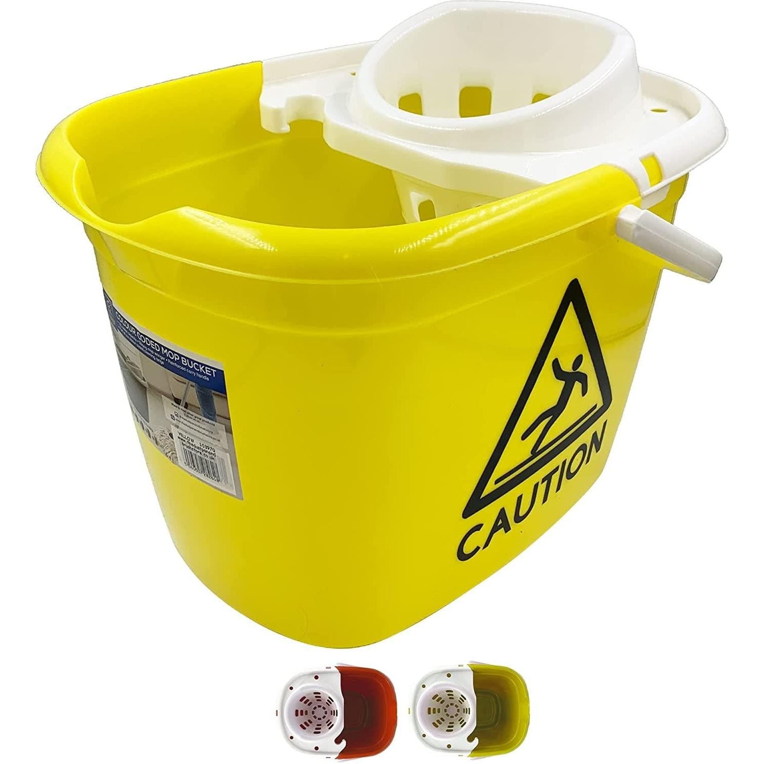 Colour Coded 12L Caution Mop Bucket with Wringer