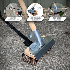 Heavy Duty Deck Scrub with Metal Scraper & Wooden Handle