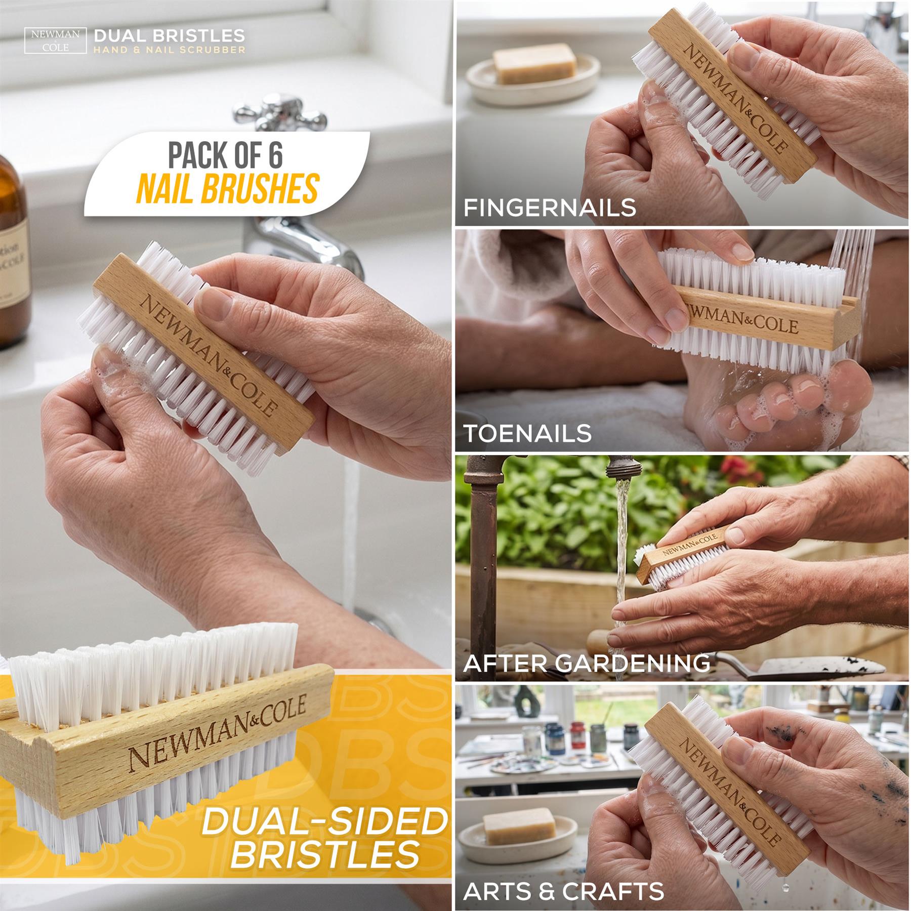 Newman & Cole Wooden Nail Brushes | Pack of 6