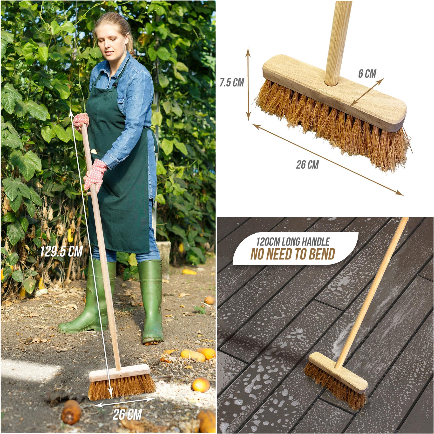 10" Soft Coco Broom with Wooden Handle – Outdoor Sweeping Brush