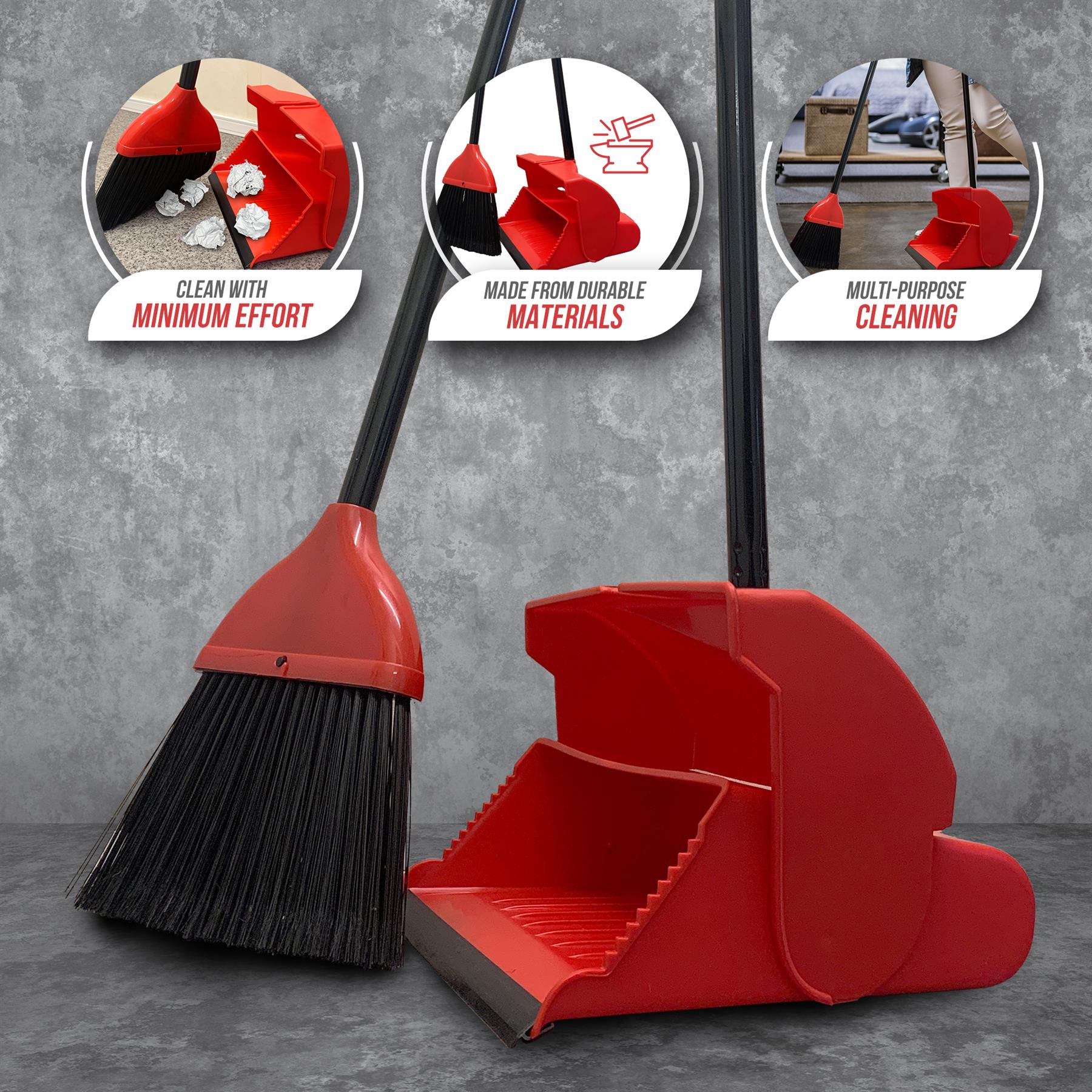 Long Handled Dustpan and Brush Set – Upright Floor Cleaner for Easy Cleaning