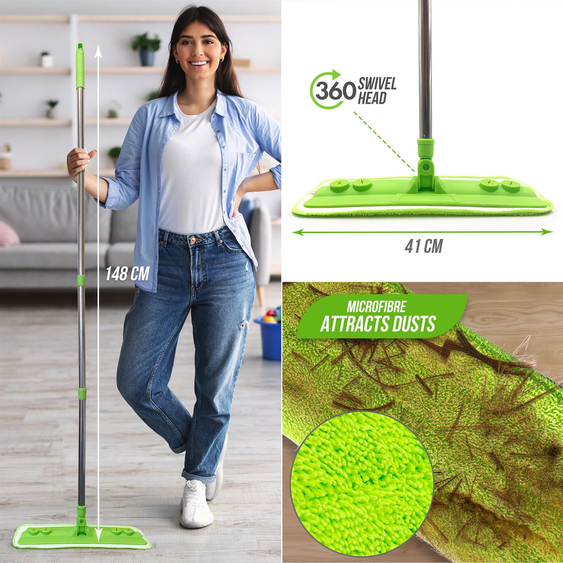 Microfibre Flat Mop for Laminate Wood & Hard Floors