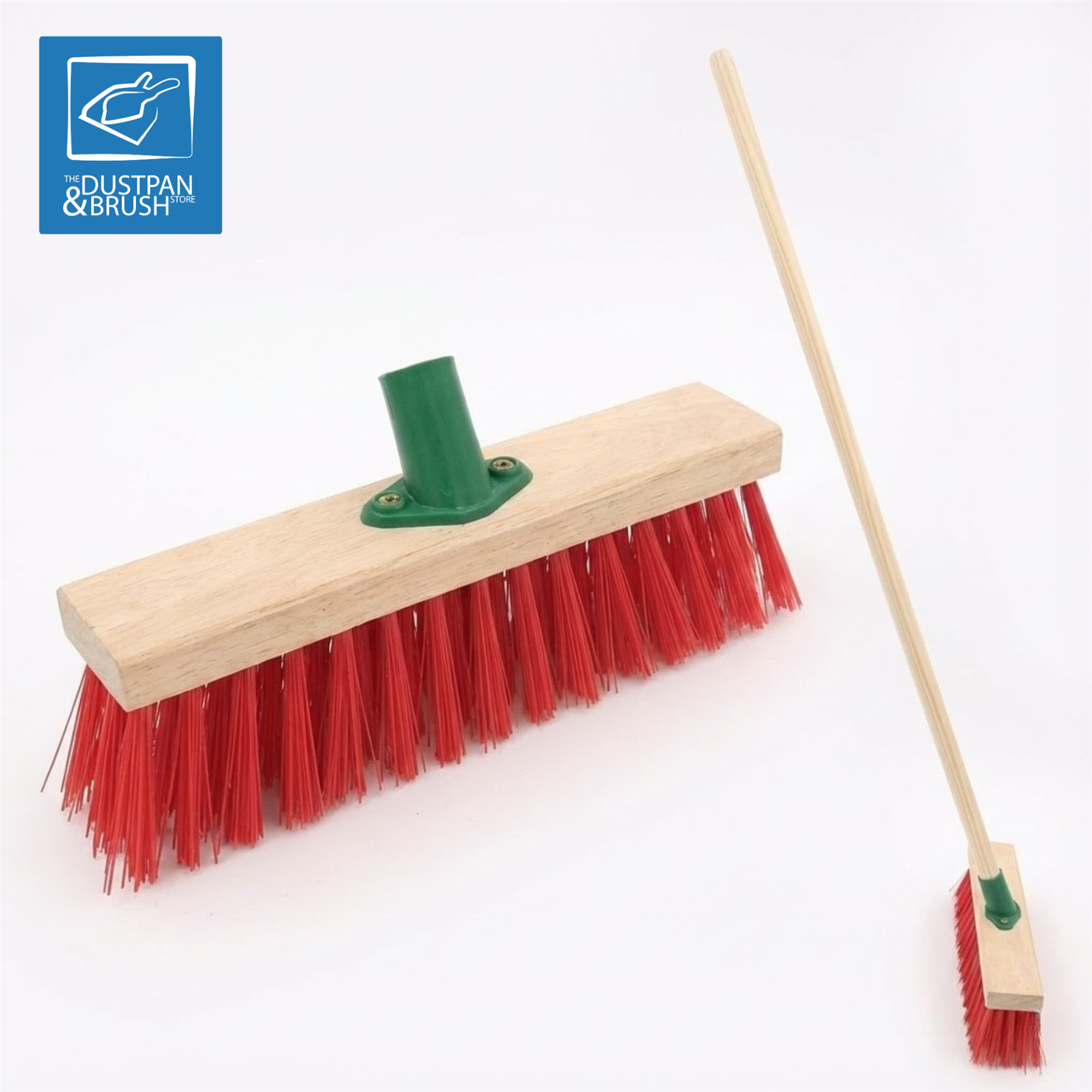 12" Stiff PVC Outdoor Broom with Handle | Red Garden Sweeping Brush