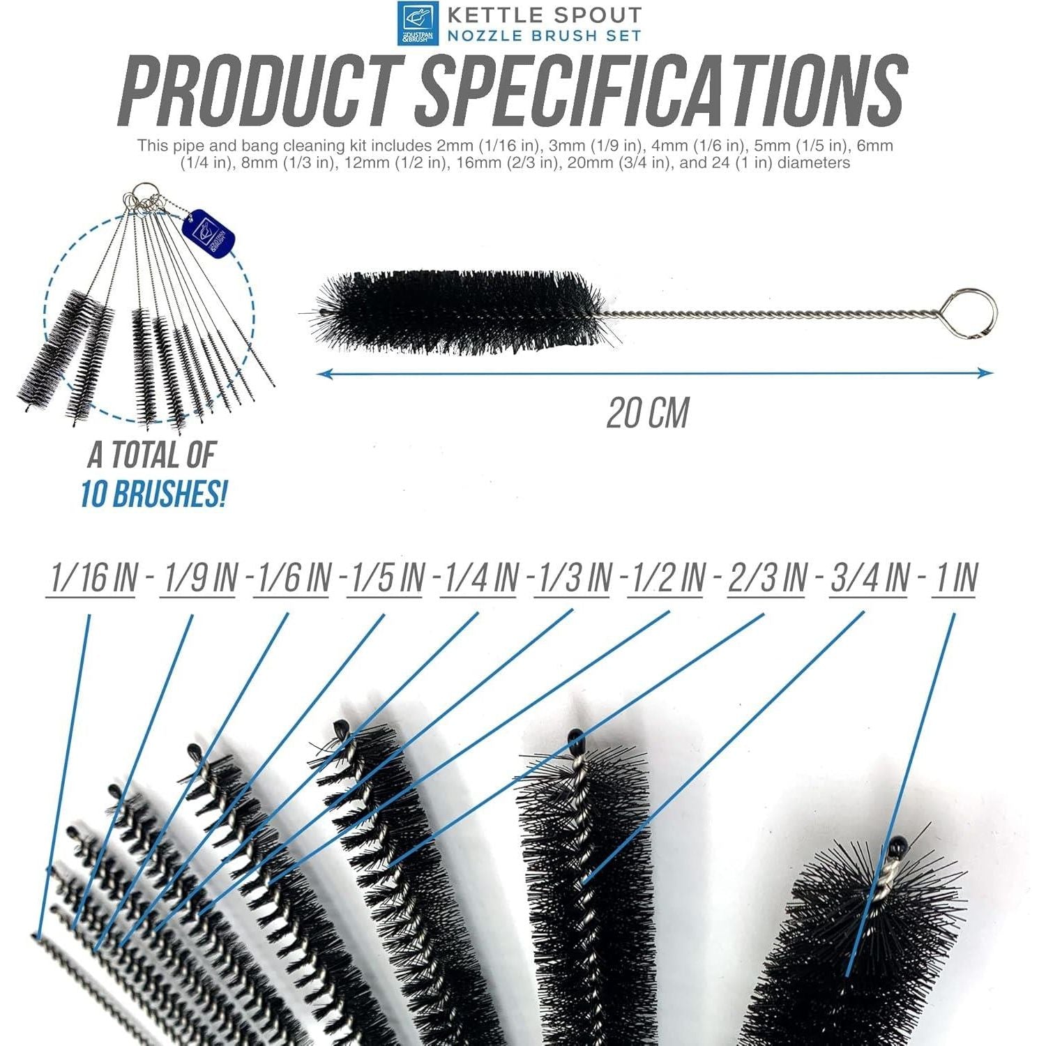10 Pack Kettle Spout & Bottle Tube Cleaning Brushes