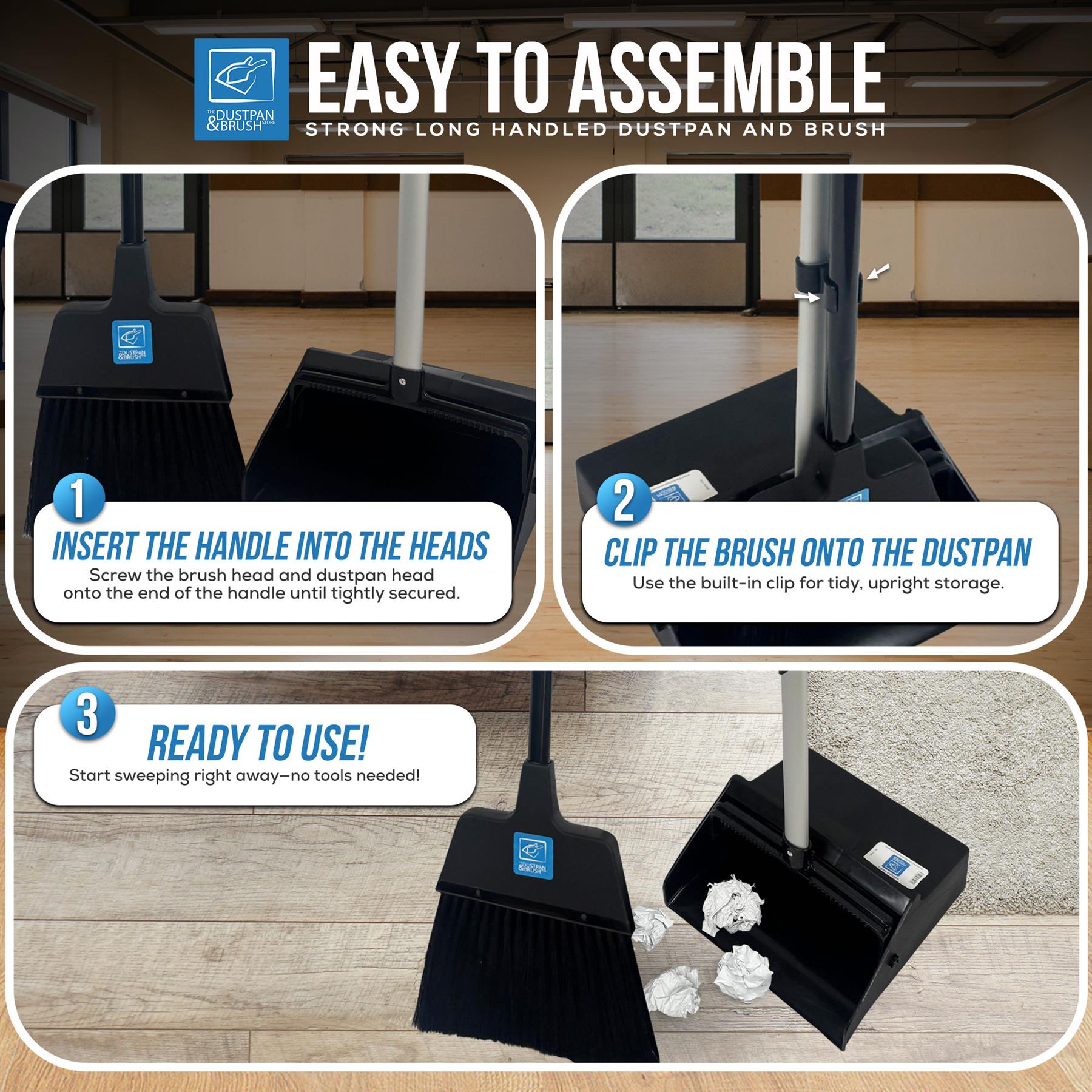 Heavy Duty Long Handled Dustpan and Brush Set – Commercial Lobby Broom
