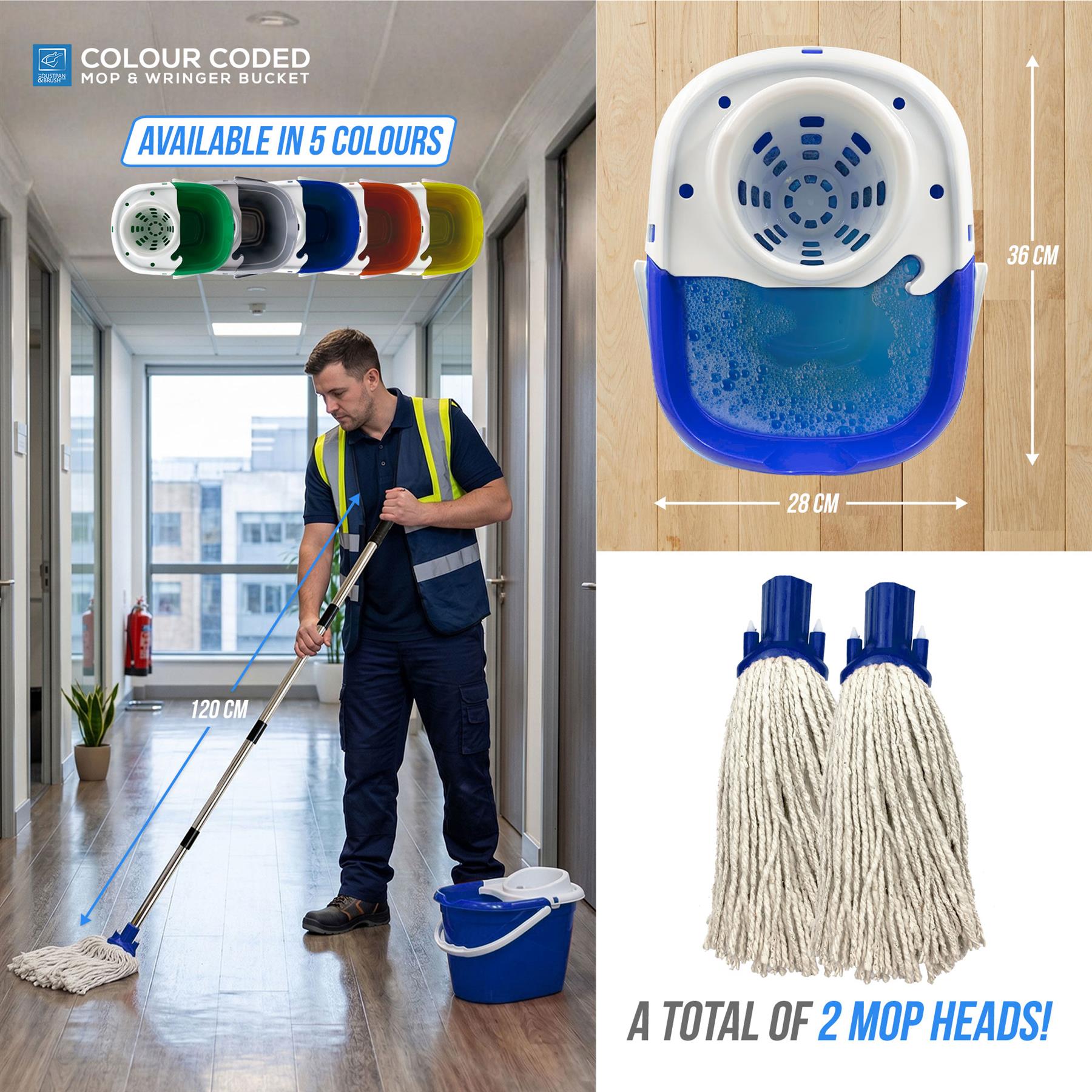 Blue Mop Bucket Set with 2 Cotton Mop Heads & Handle