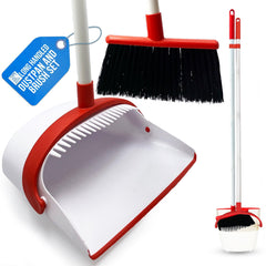 White & Red Long Handled Dustpan and Brush Set