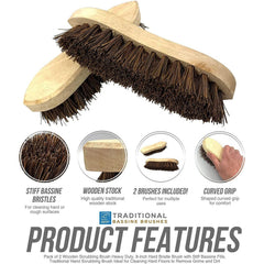 Traditional Wooden Bassine Scrubbing Brushes | Pack of 2