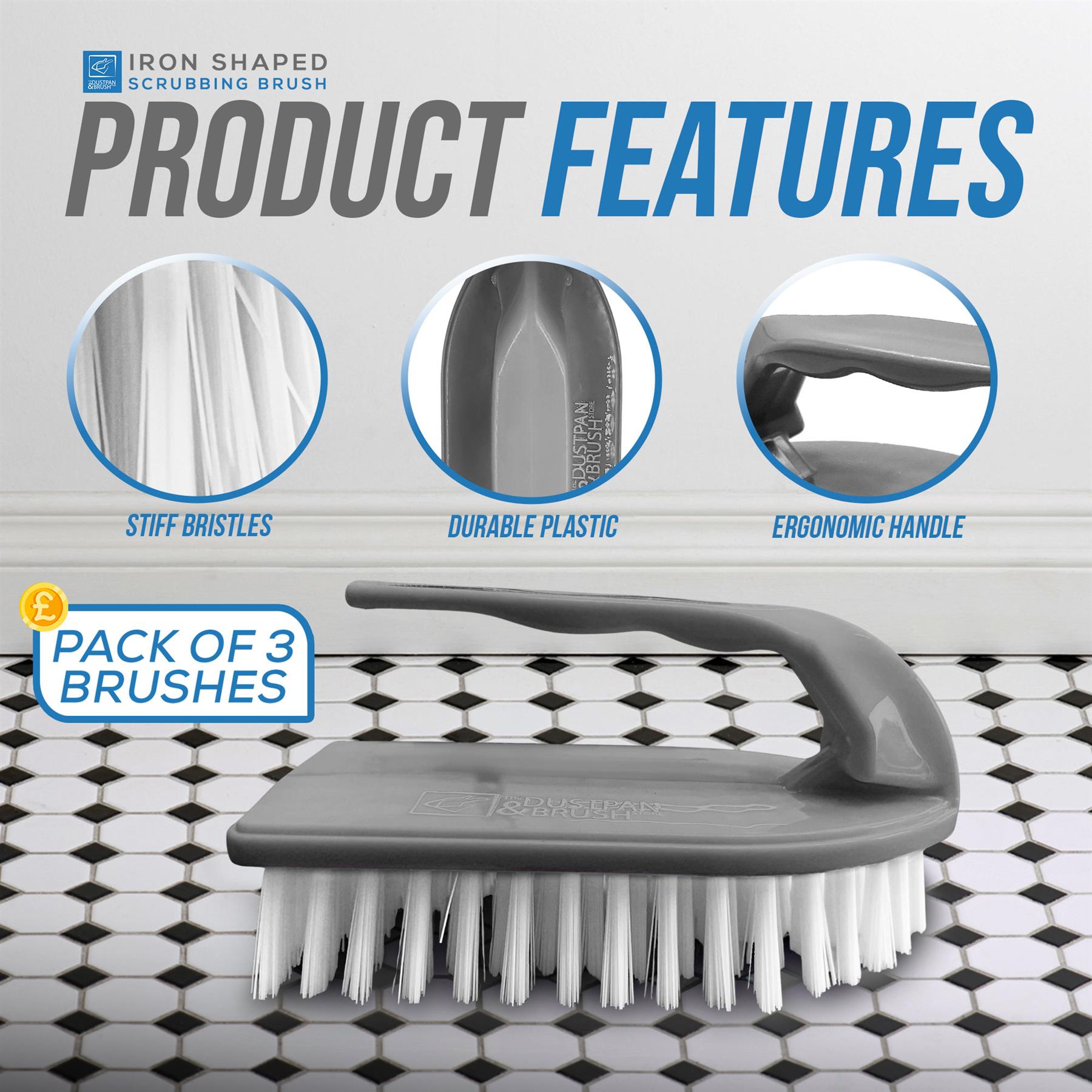 Iron Scrubbing Brushes Pack of 3 | Stiff Nylon Cleaning Brushes