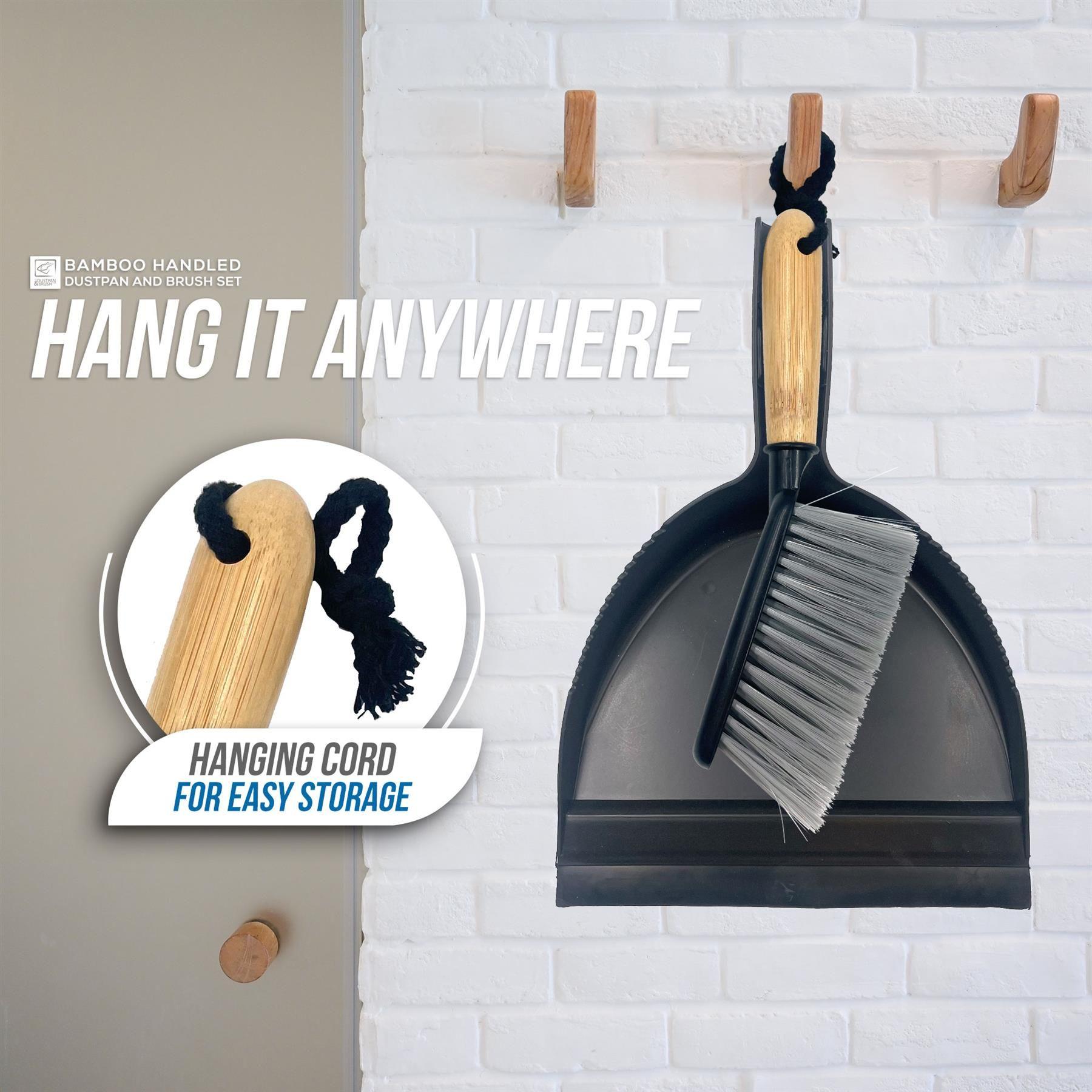 Black Dustpan and Brush Set | Bamboo Handle Sweeping Set