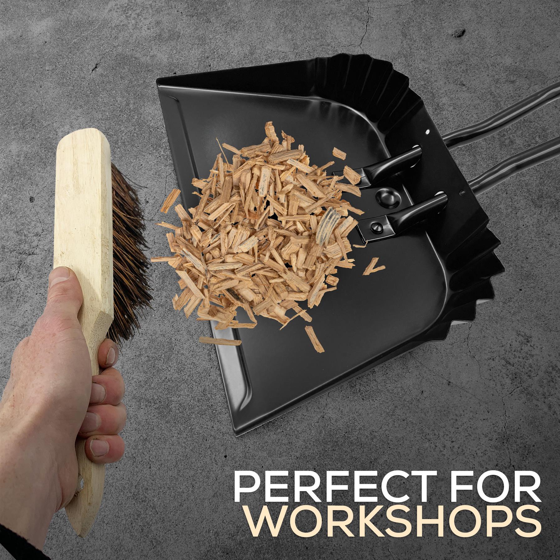 12" Metal Dustpan and Brush Set | Stiff Bassine Heavy Duty Sweeper