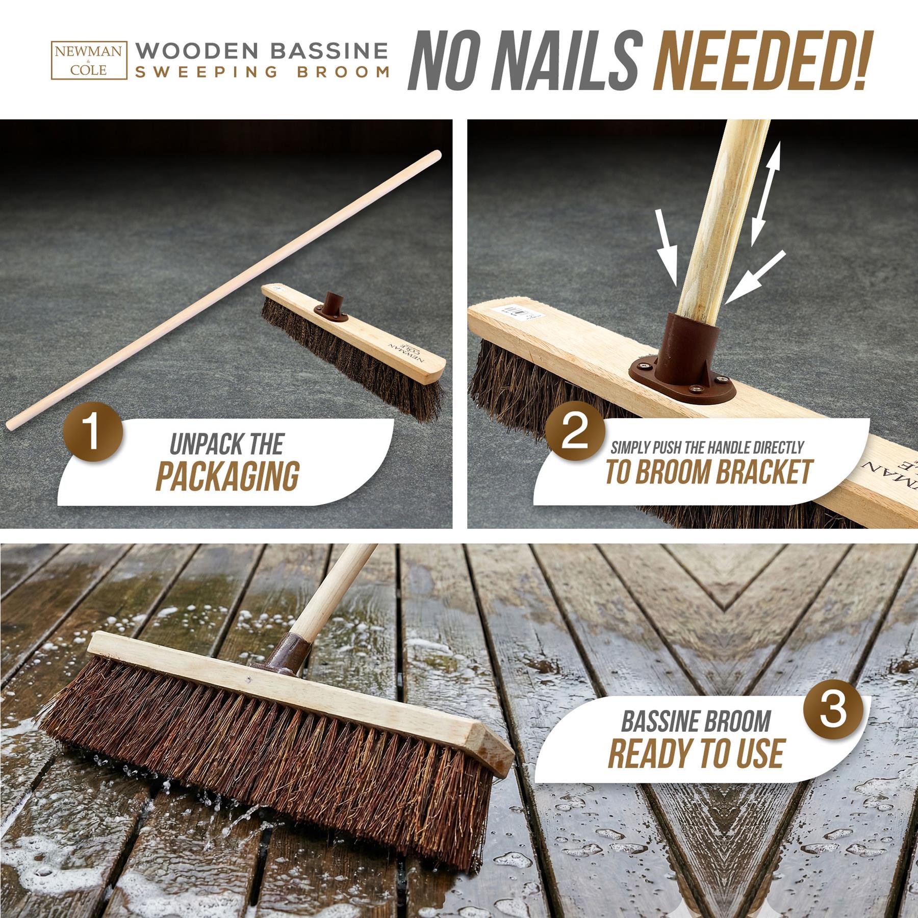 18" Newman & Cole Bassine Broom with Handle | Heavy Duty Outdoor Brush