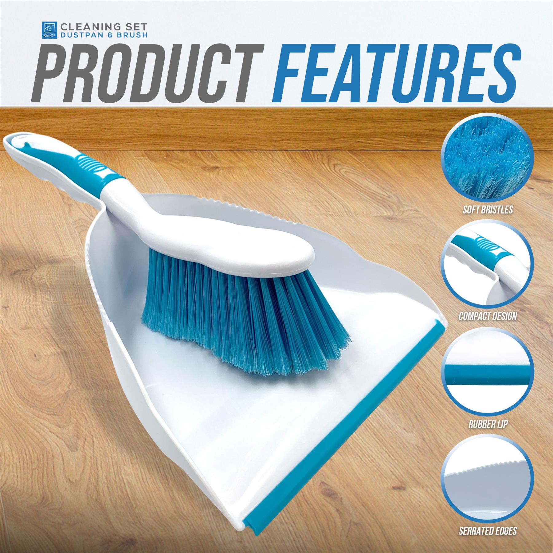 Deluxe Dustpan and Brush Set - Blue