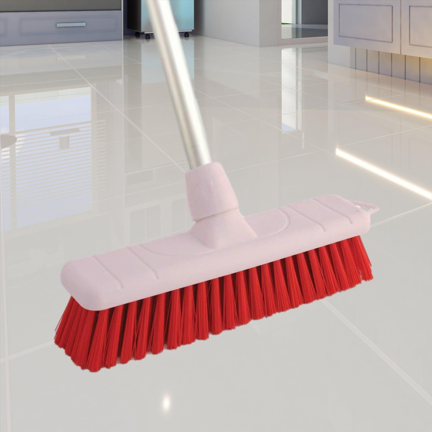 Red Colour Coded 12" Soft Broom & Handle