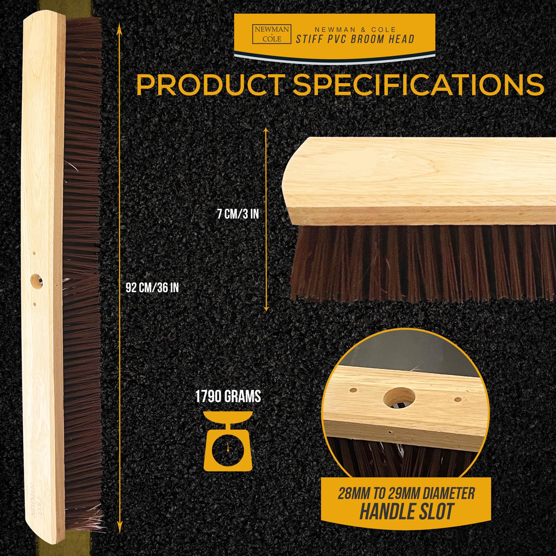 Newman and Cole 36" Broom Head with Hole – Stiff PVC Yard Brush